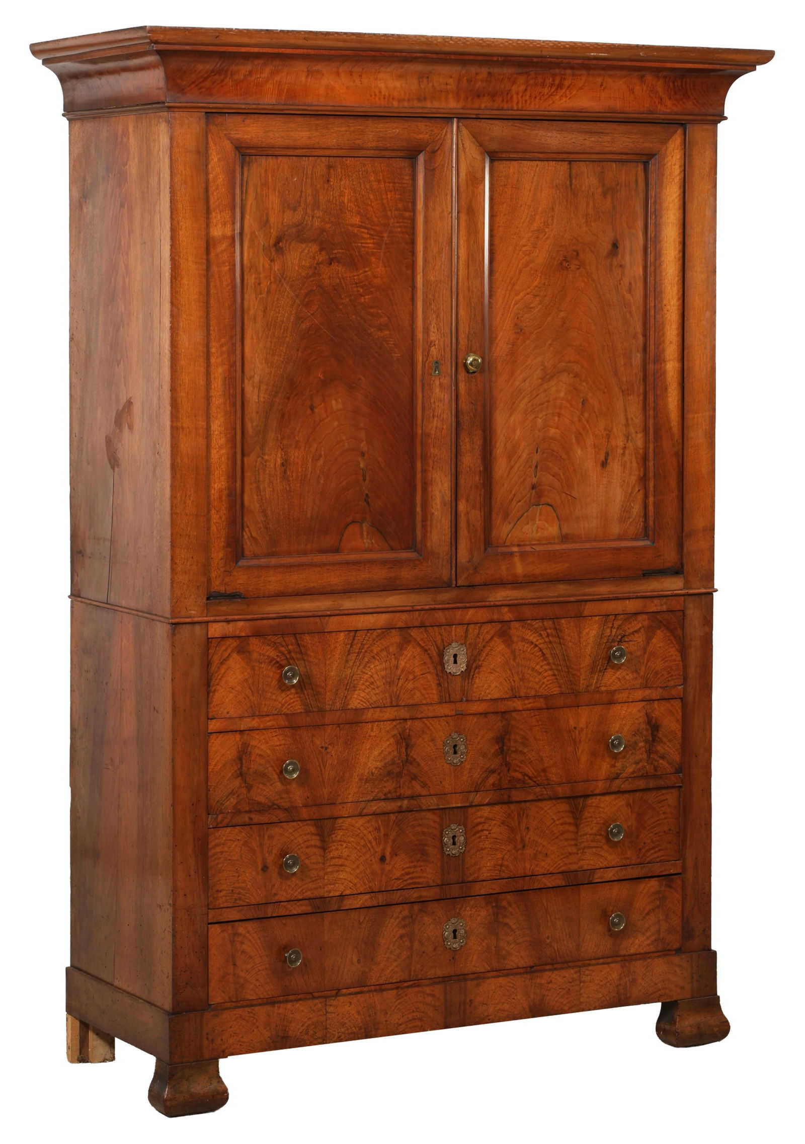 French Louis Philippe Figured Walnut Commode du Corps, mid 19th c., H.- 84 in., W.- 57 in., D.- 23 (1 of 1)