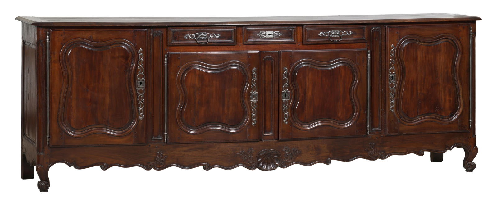 French Louis XV Style Walnut Enfilade, mid-to-late 19th c., H.- 40 in., W.- 117 in., D.- 24 in. (1 of 1)