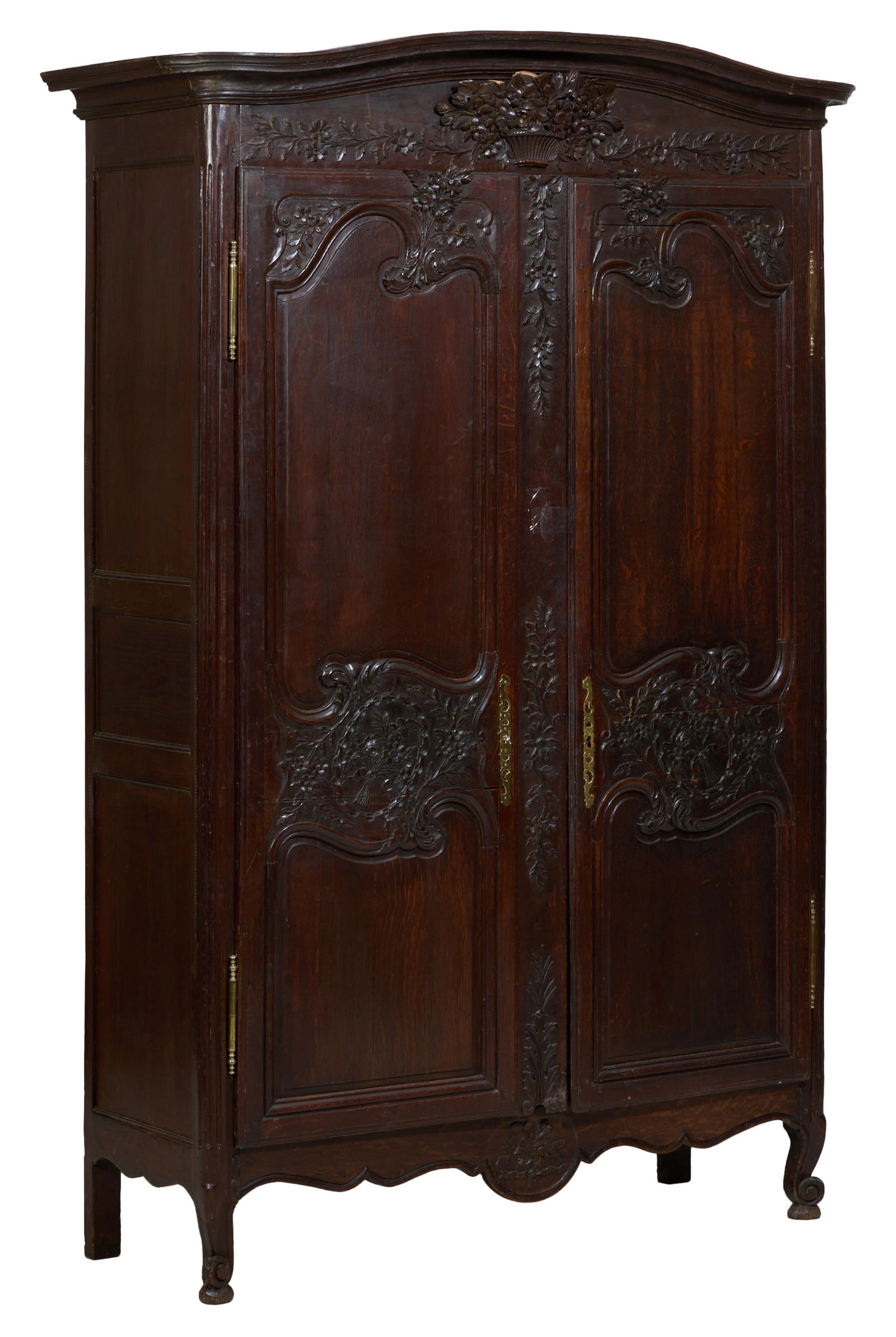 French Louis XV Style Carved Walnut Wedding Armoire, 19th c., H.- 92 in., W.- 62 in., D.- 23 in. (1 of 1)