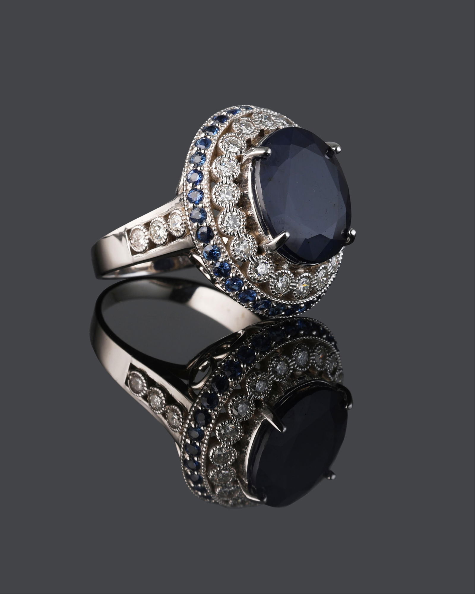 Ladies' 14K White Gold Sapphire and Diamond Dinner Ring, Total Sapphire Wt.- 11.20 carats, Total (1 of 4)