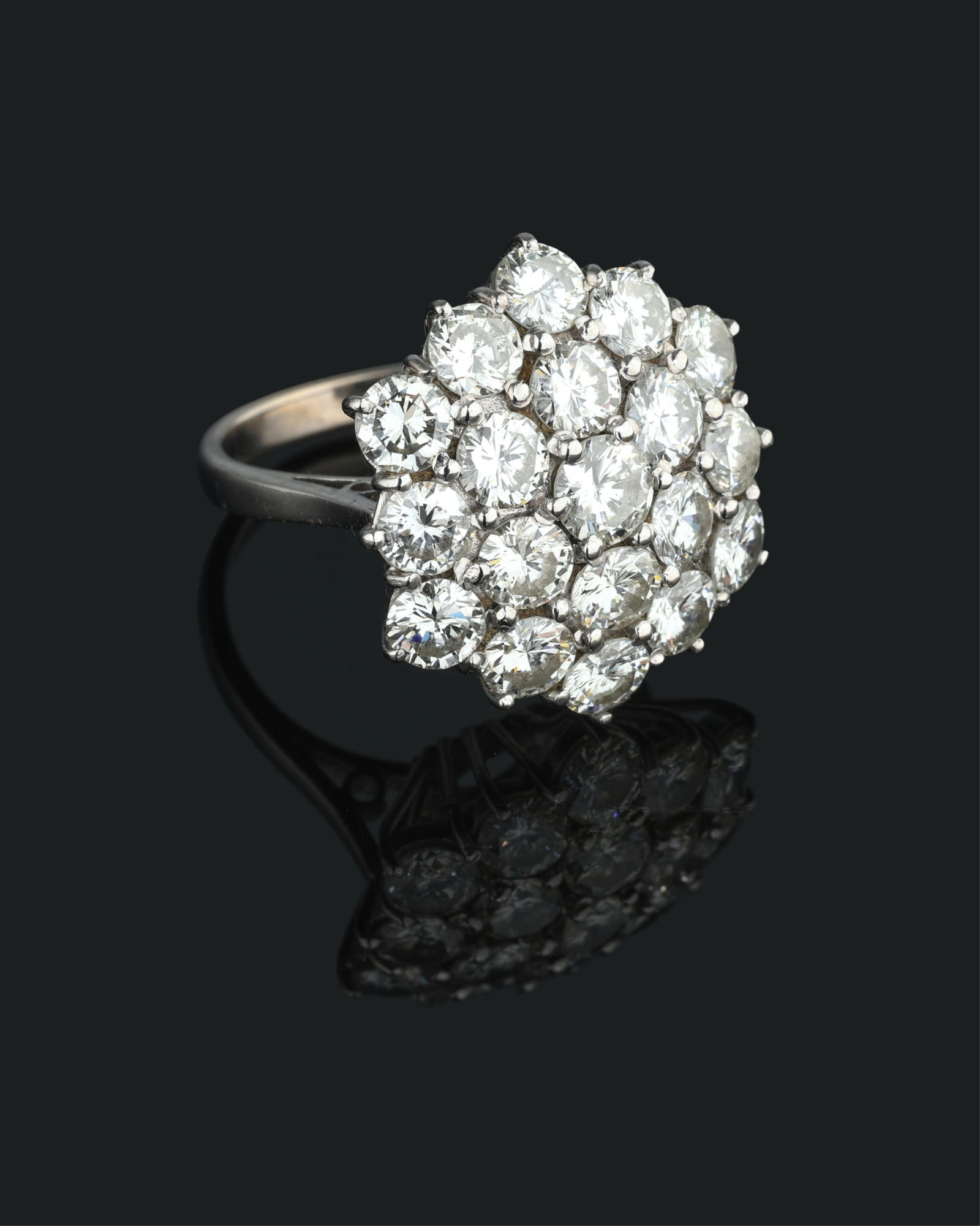 Ladies' 14K White Gold Pave Diamond Floriform Ring, Size- 6. (1 of 2)