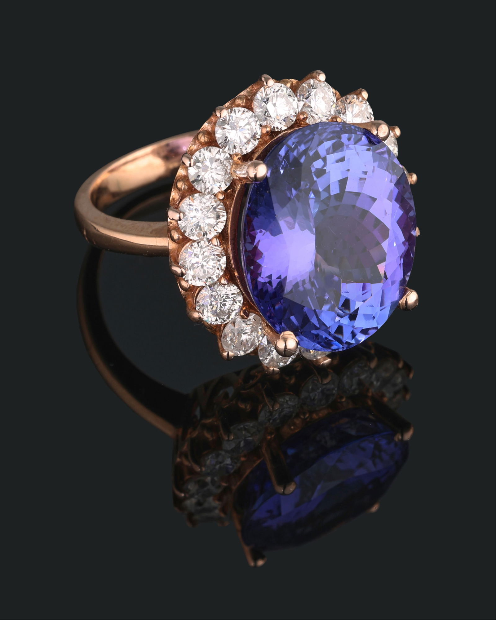 Ladies' 14K Rose Gold Tanzanite and Diamond Dinner Ring, App. Total Diamond Wt.- 2.4 carats, Size - (1 of 2)