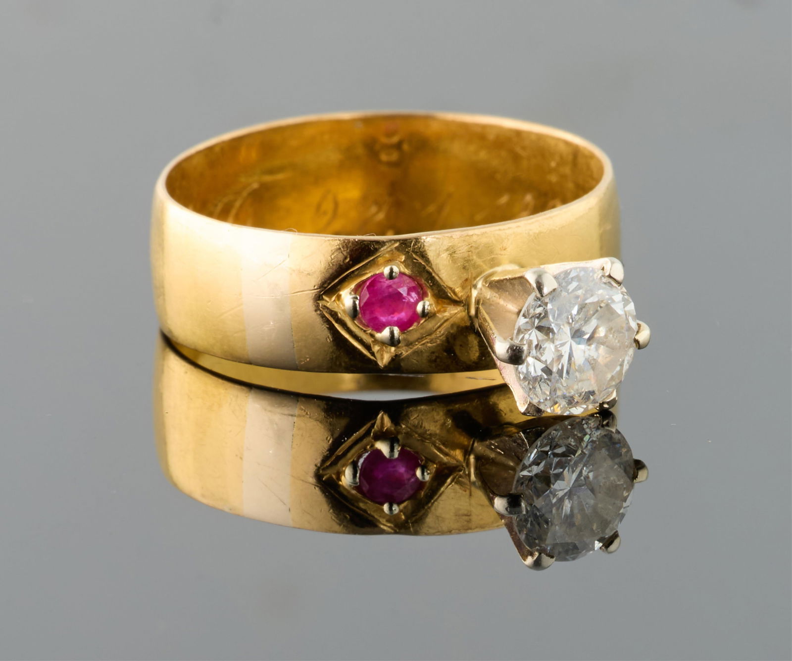 Ladies' 22K Yellow Gold Diamond Solitaire Ring, Size- 8 1/2. (1 of 2)