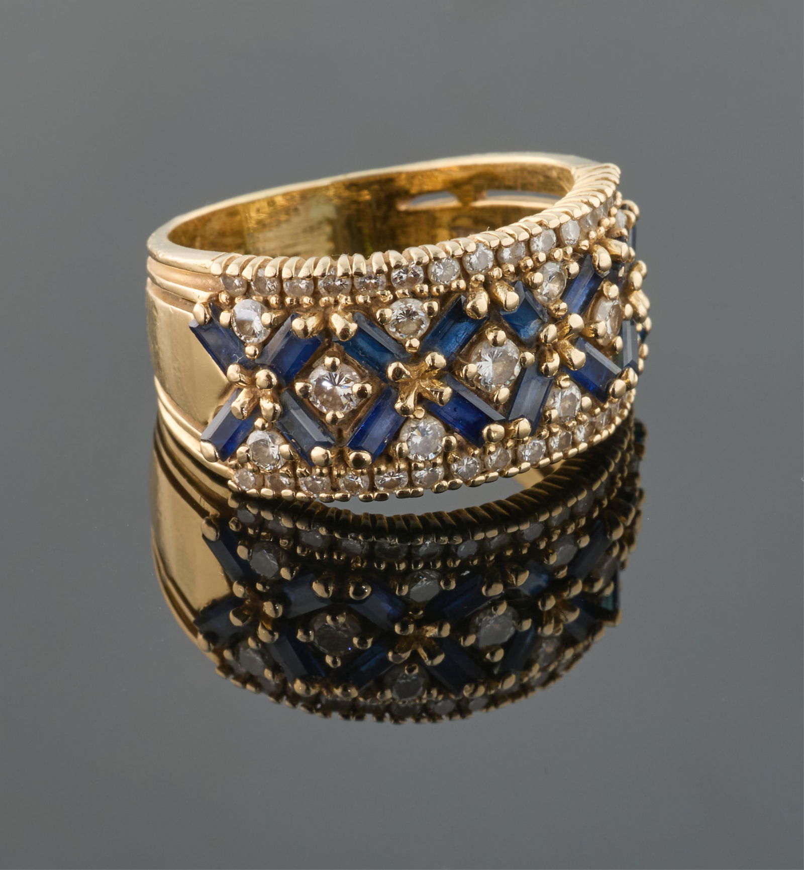 Ladies' 14K Yellow Gold Sapphire and Diamonds Ring, Size- 8 1/2. (1 of 2)