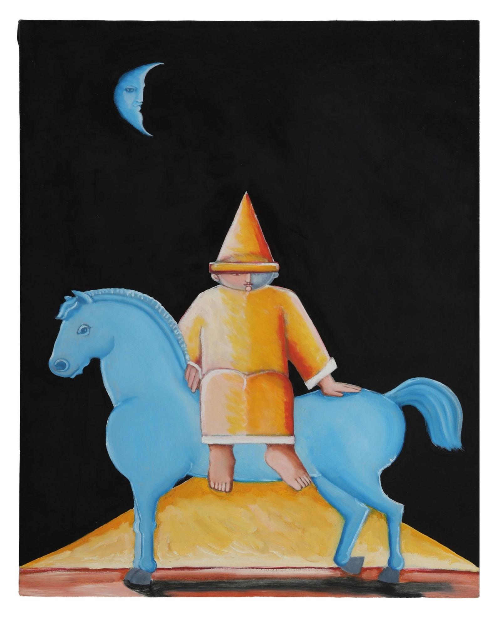 Martin Laborde (American/Louisiana, b. 1943), "He Sat Upon the Blue Horse Under the Blue Mood and: Martin Laborde (American/Louisiana, b. 1943), "He Sat Upon the Blue Horse Under the Blue Mood and Waited for the Tropical Breezes," 1995, oil on canvas, signed, titled and dated en verso, unframed, H.