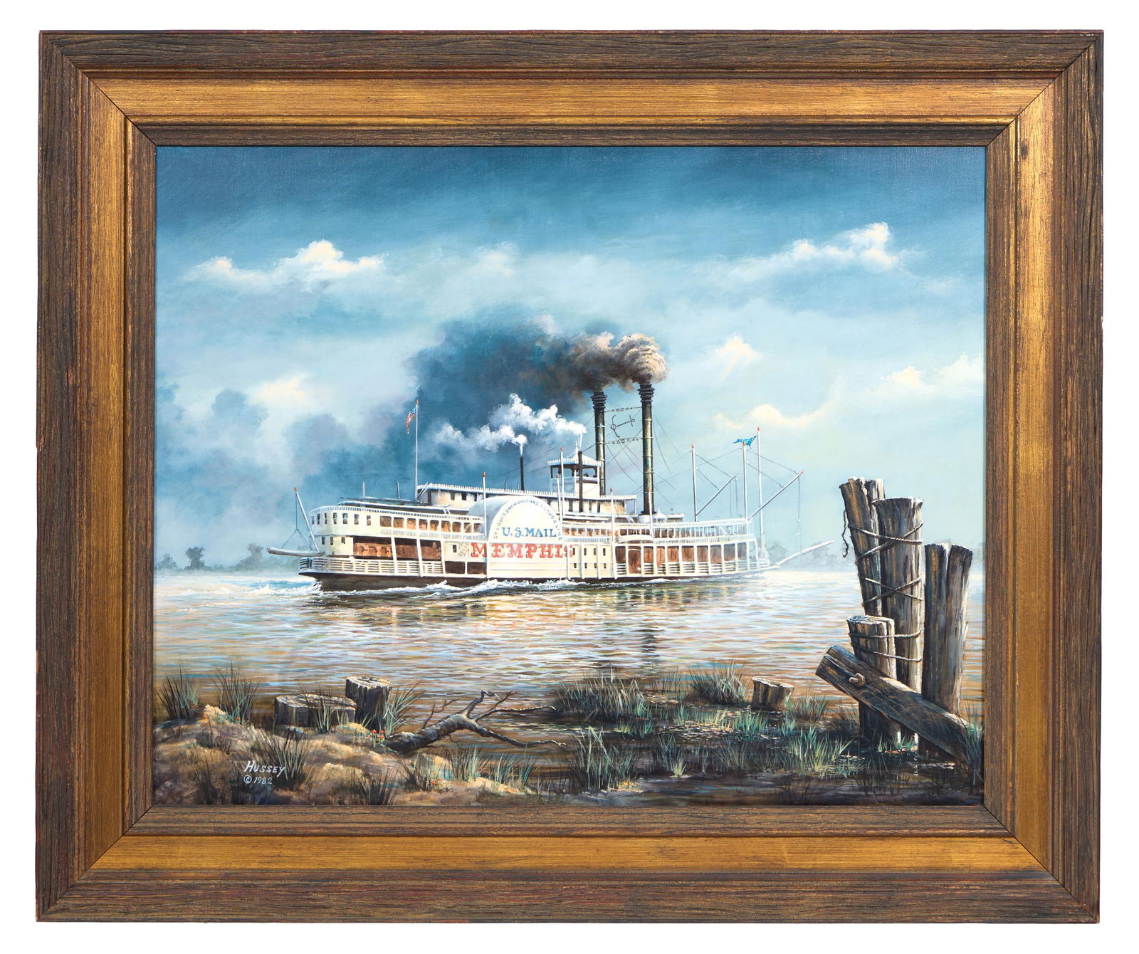 James Hussey (American/Louisiana, b. 1936), "U.S. Mail, Belle Memphis Steamboat (1880-1897)," 1982, (1 of 4)