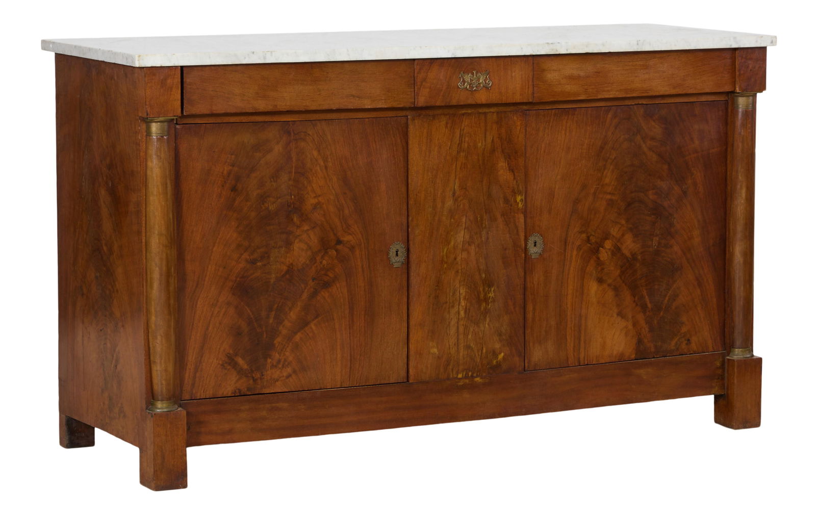 French Empire Marble Top Walnut Sideboard, mid 19th c., H.- 43 in., W.- 74 in., D.- 27 in. (1 of 2)