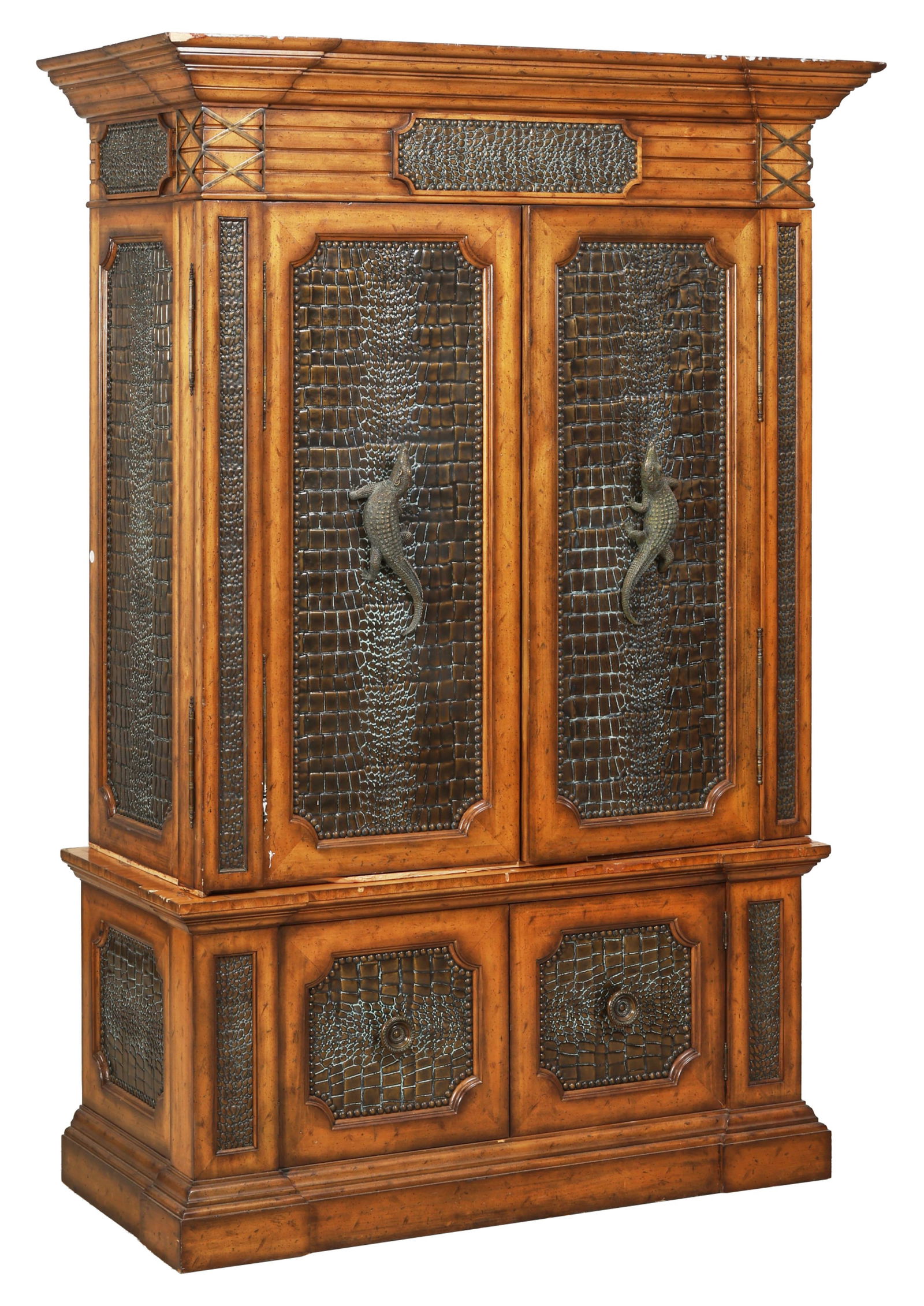 Maitland Smith Alligator Cabinet, late 20th c., H.- 99 in., W.- 57 1/2 in., D.- 27 1/2 in. (1 of 6)