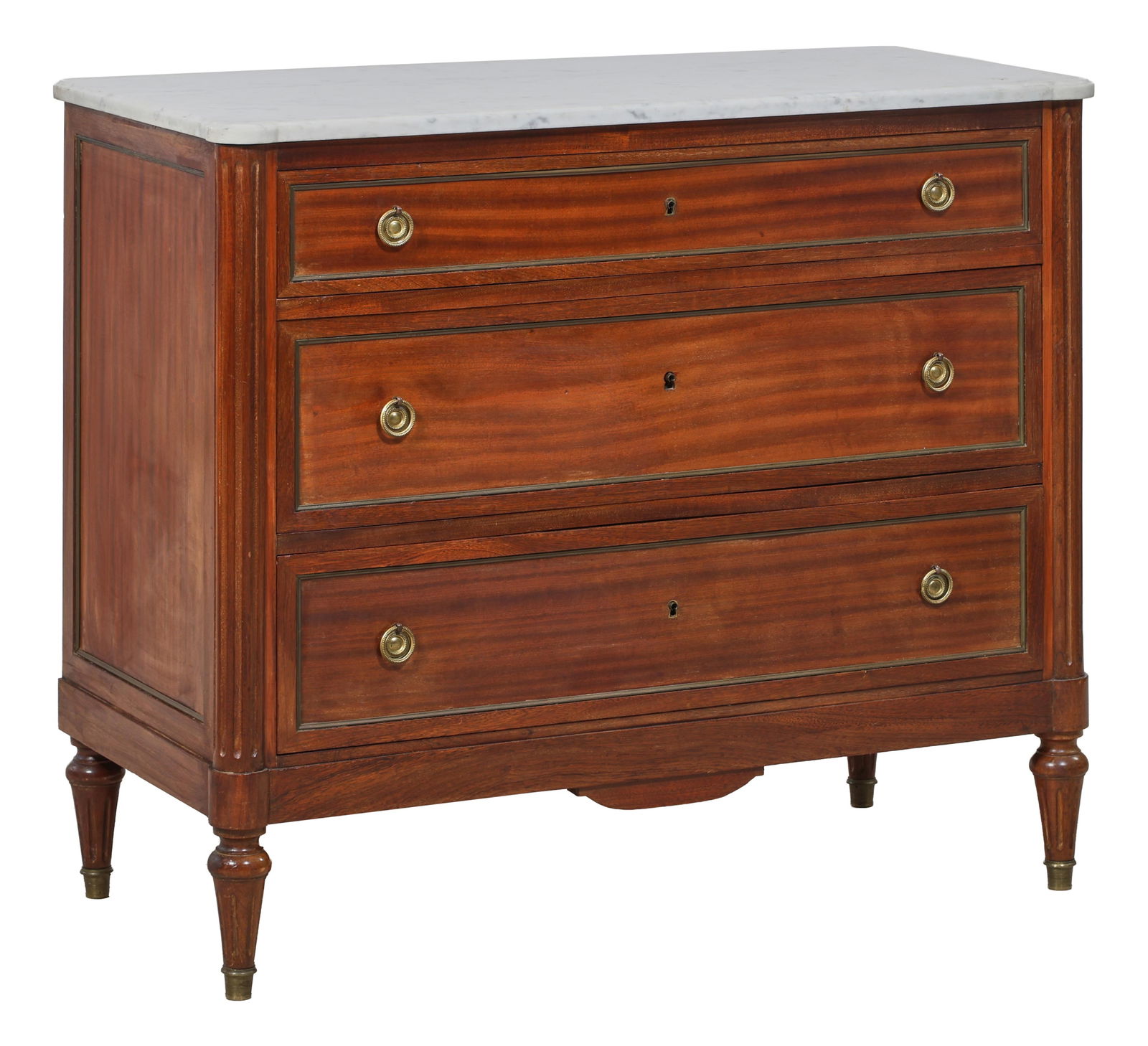 French Louis XVI Style Marble Top Walnut Commode, 19th c., H.- 35 5/8 in., W.- 40 3/4 in., D.- 20 (1 of 2)