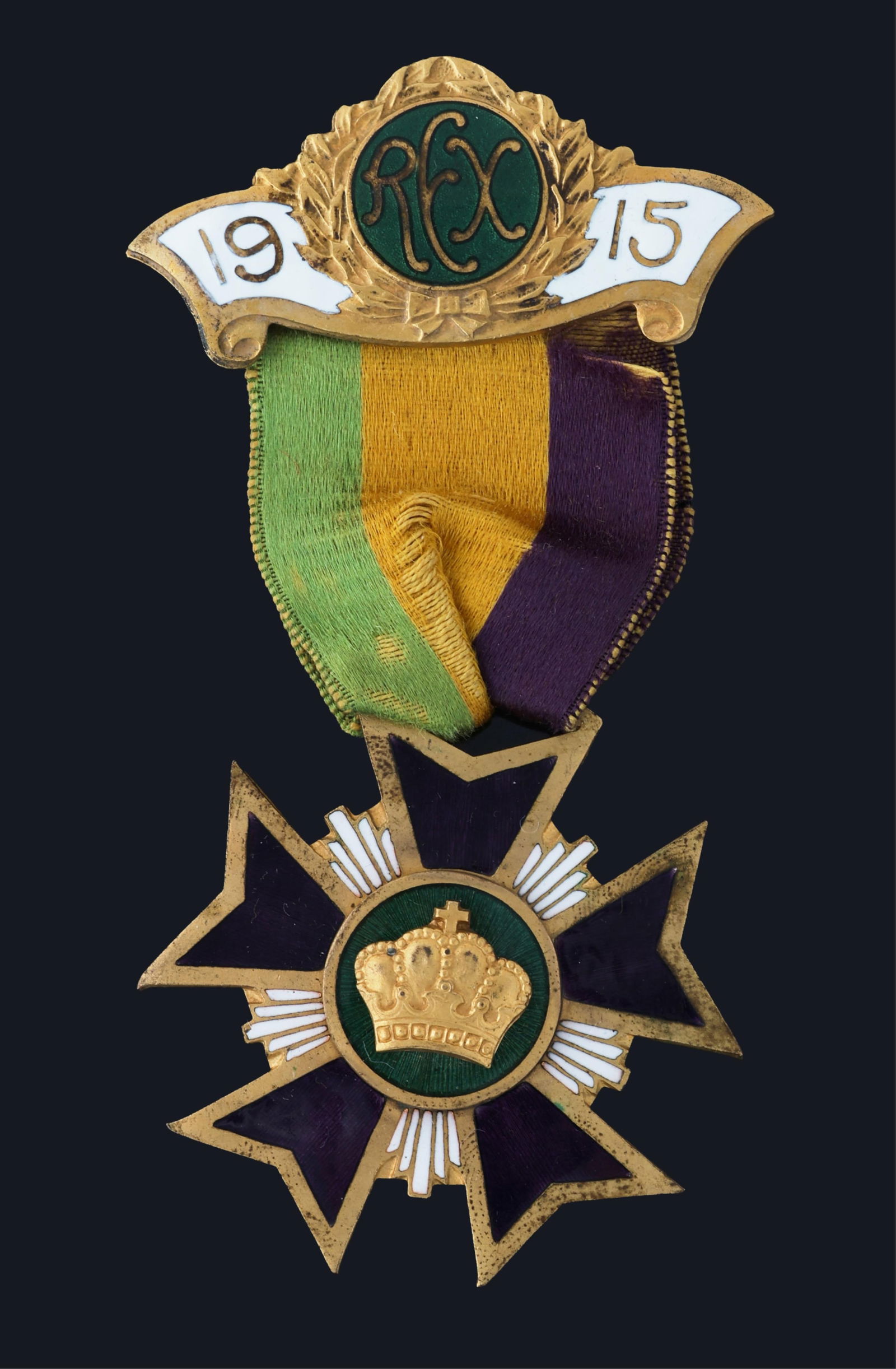 Mardi Gras Ducal Badge, Rex, 1915, Overall- H.- 3 1/2 in., W.- 1 3/4 in. (1 of 1)