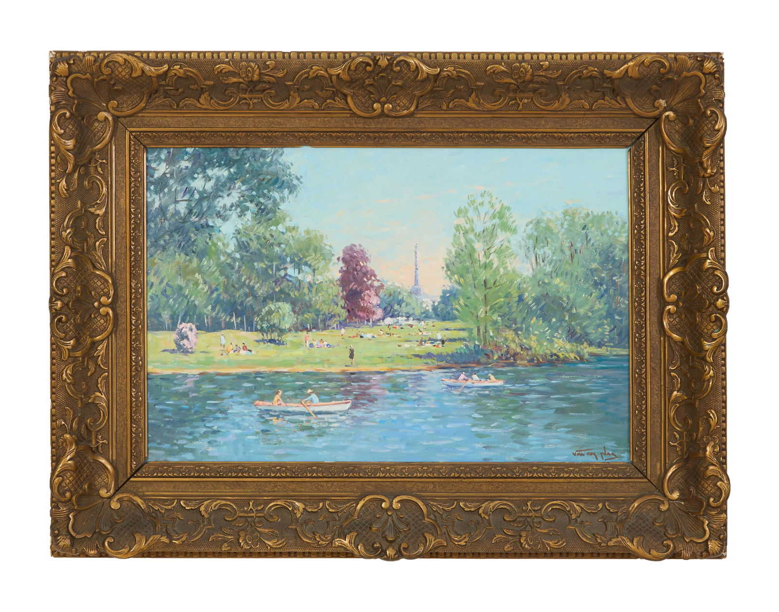 Niek van der Plas (Dutch, b. 1954), "Bois de Bologne, Paris," H.- 14 in., W.- 21 in., Framed- H.- 21 (1 of 5)