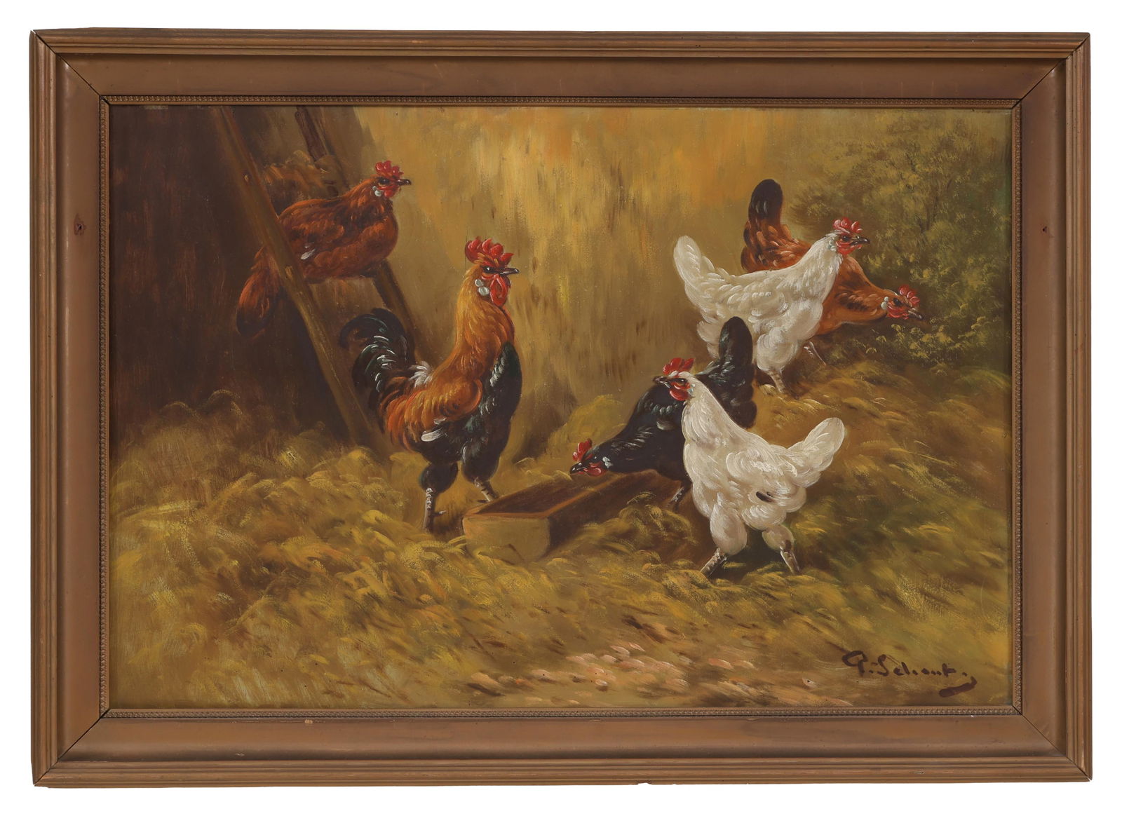 Paul Henry Schouten (Belgian, 1860-1922), "Chickens in a Barn," H.- 19 3/4 in., W.- 29 1/2 in., (1 of 4)