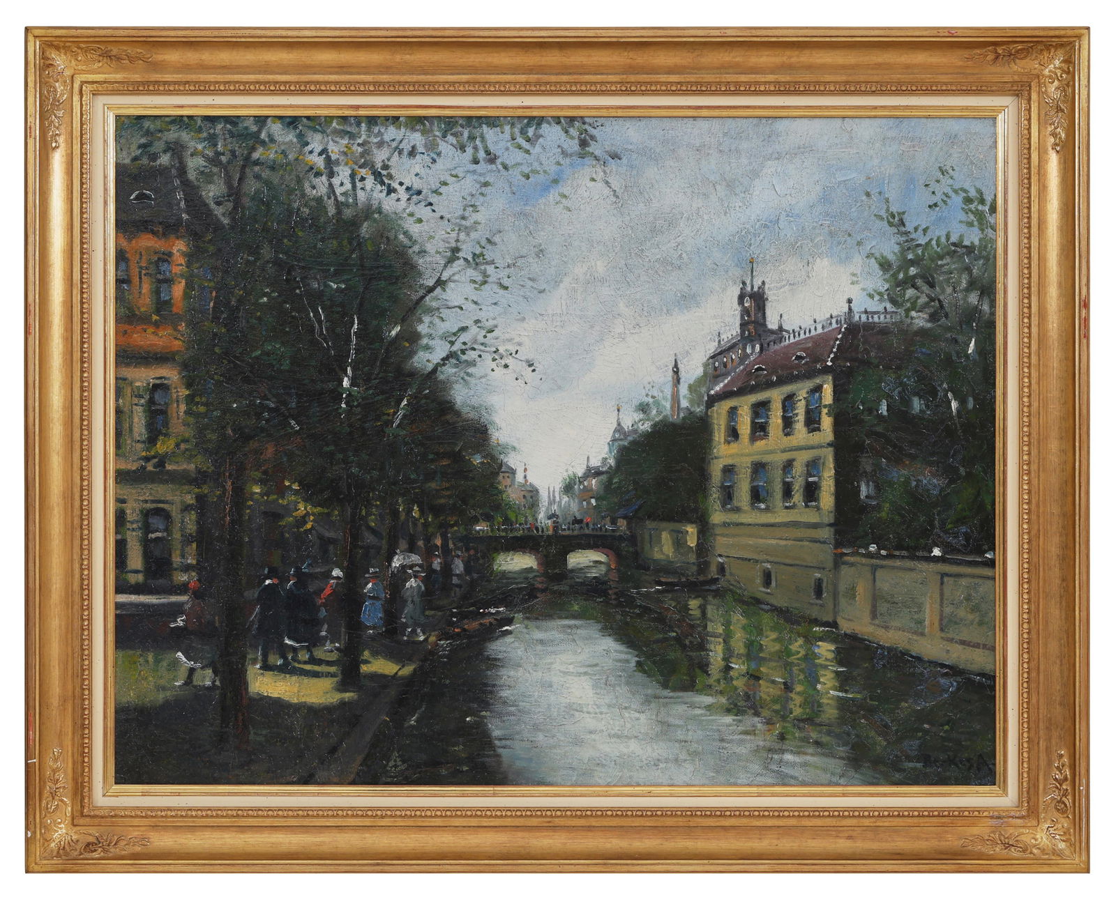 Antal Berkes (Hungarian/Paris, 1874-1938), "Street Scene Along the Canal," H.- 23 1/2 in., W.- 29 (1 of 5)
