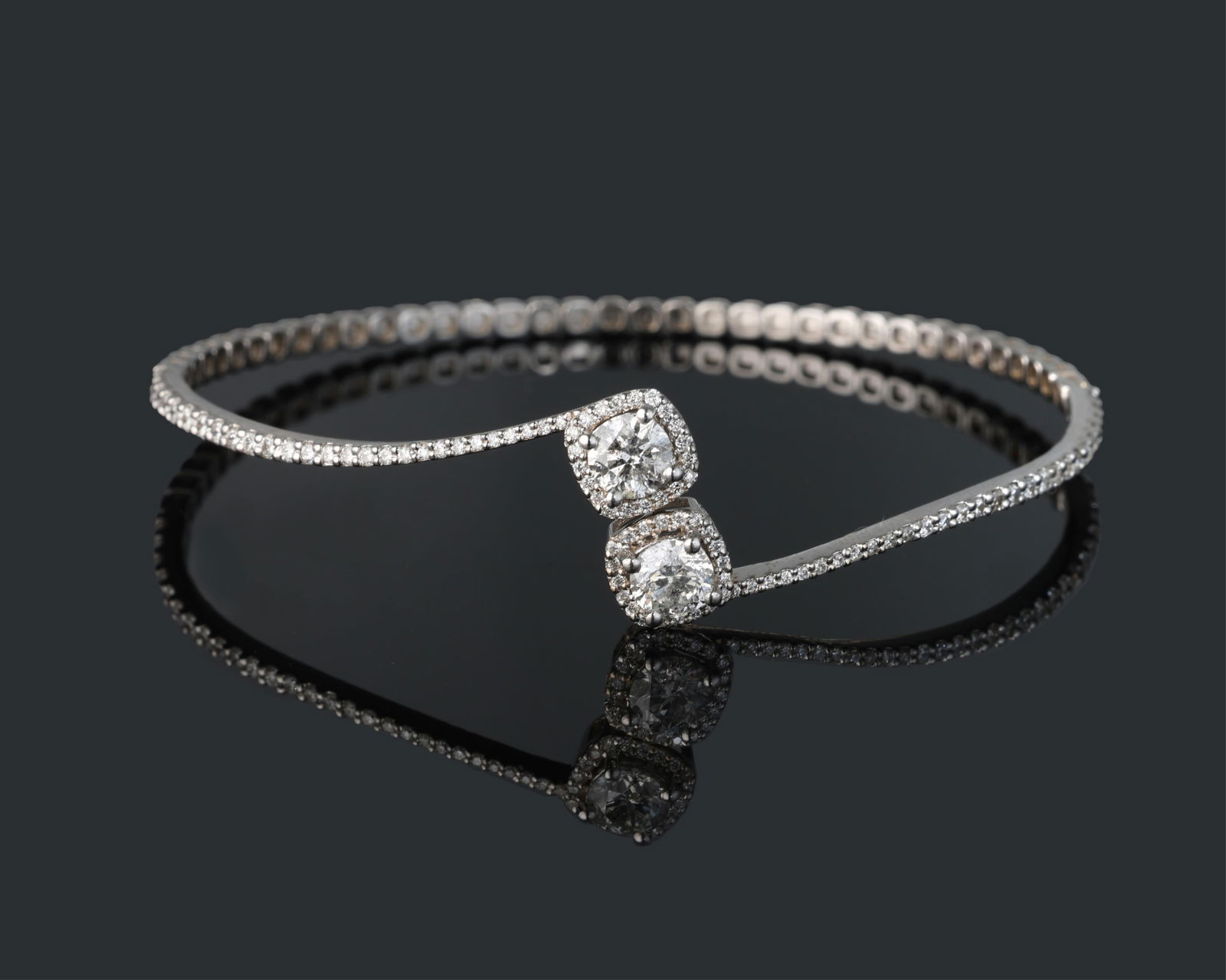 14K White Gold Bypass Flexible Bangle Bracelet, Total Diamond Wt.- 1.70 carats, Int. W.- 2 3/16 in., (1 of 4)