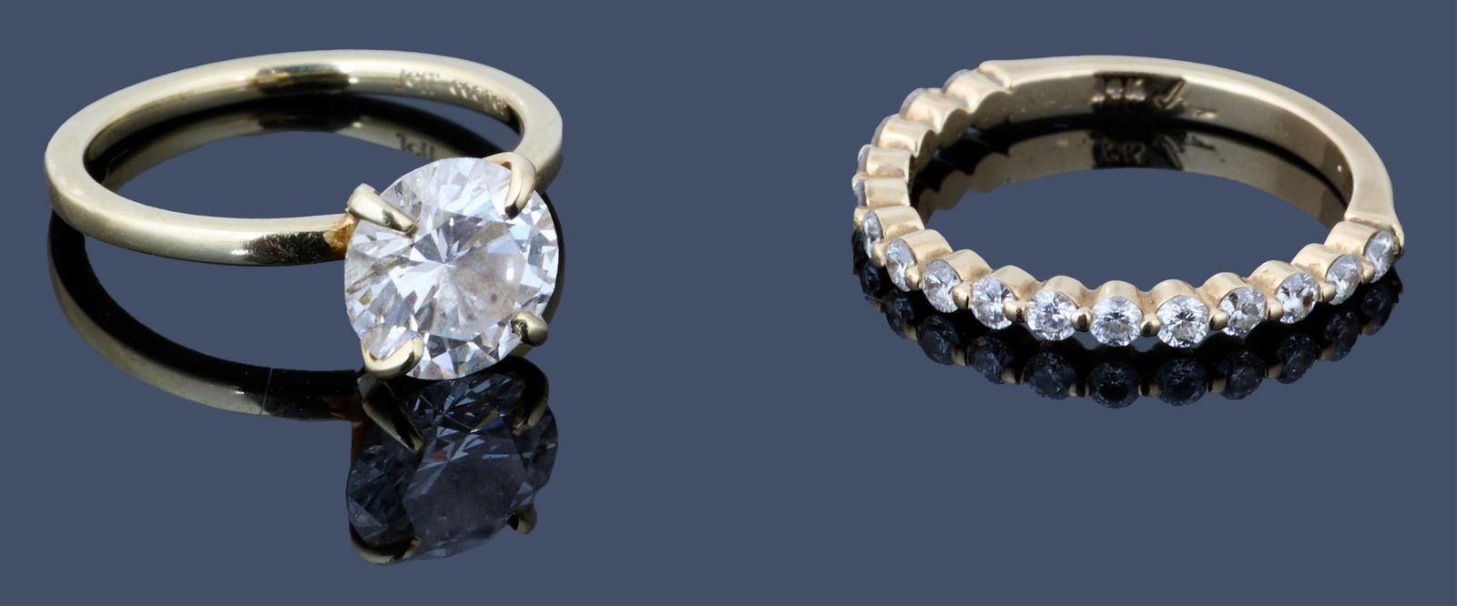 14K Yellow Gold Diamond Wedding Set, App. Total Diamond Wt.- 2.18 carats; Each- Size- 4 1/4, with (1 of 10)