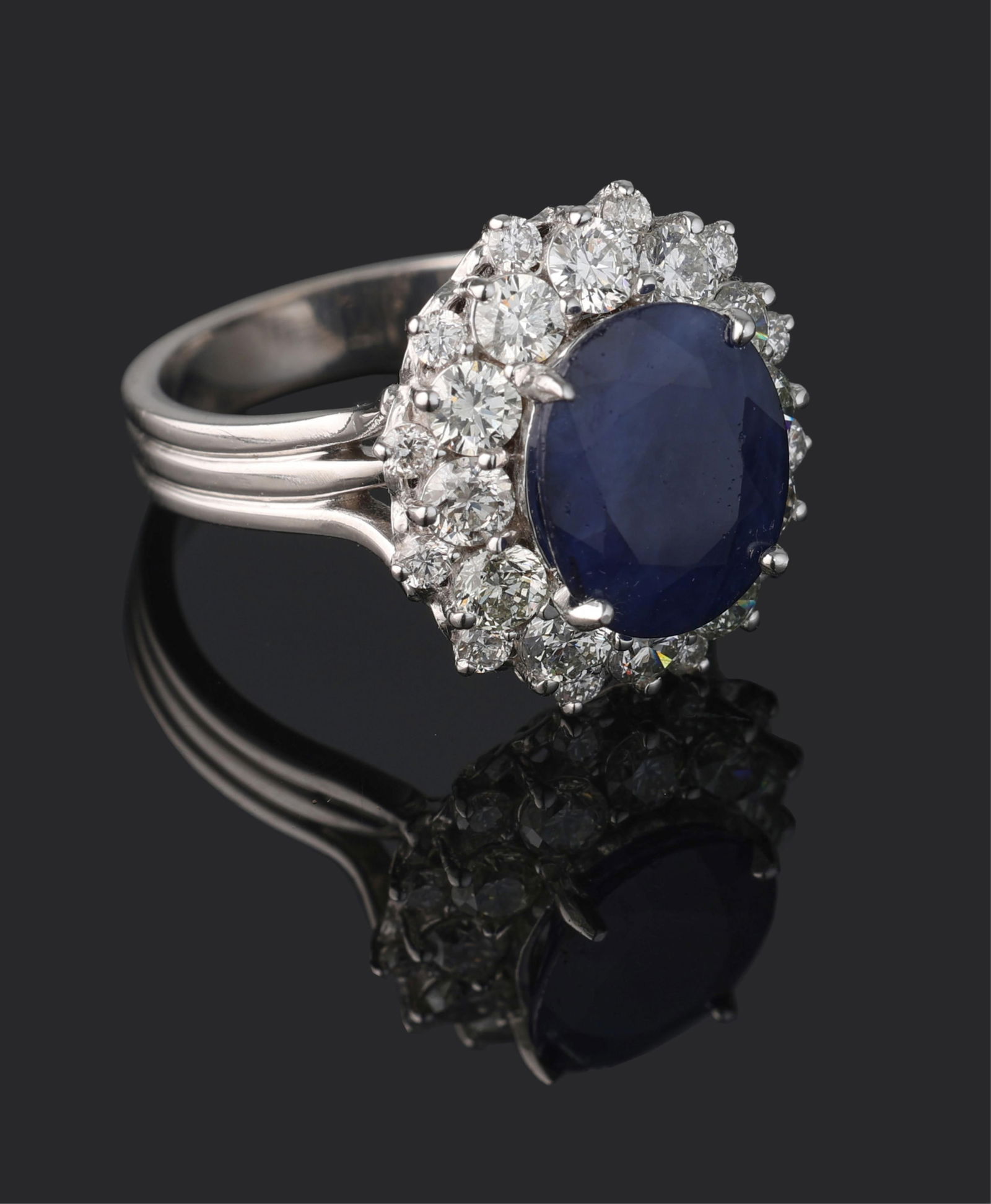 Ladies' 14K White Gold Sapphire and Diamond Dinner Ring, App. Total Diamond Wt.- 1.5 carats, Size- 6 (1 of 2)