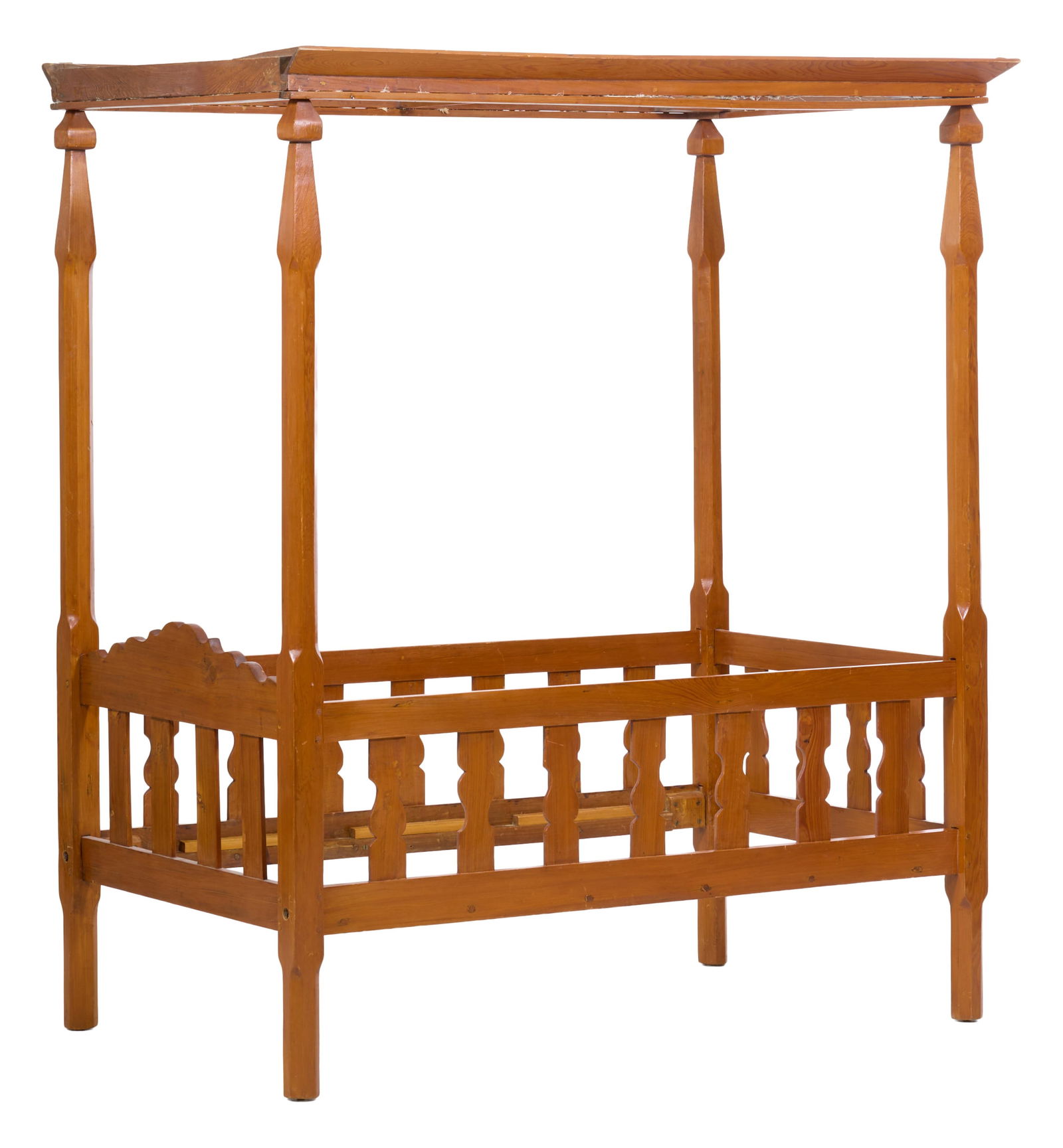Louisiana Cypress Full Tester Child's Bed, mid 19th c., H.- 75 1/2 in., W.- 34 1/2 in., L.- 58 1/2 (1 of 5)