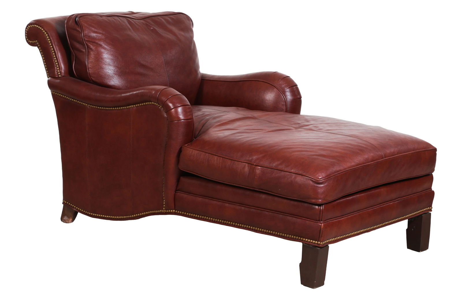 Whittemore-Sherrill Contemporary Red Leather Club Chaise, 20th/21st c., H.- 35 in., W.- 36 in., L.- (1 of 2)