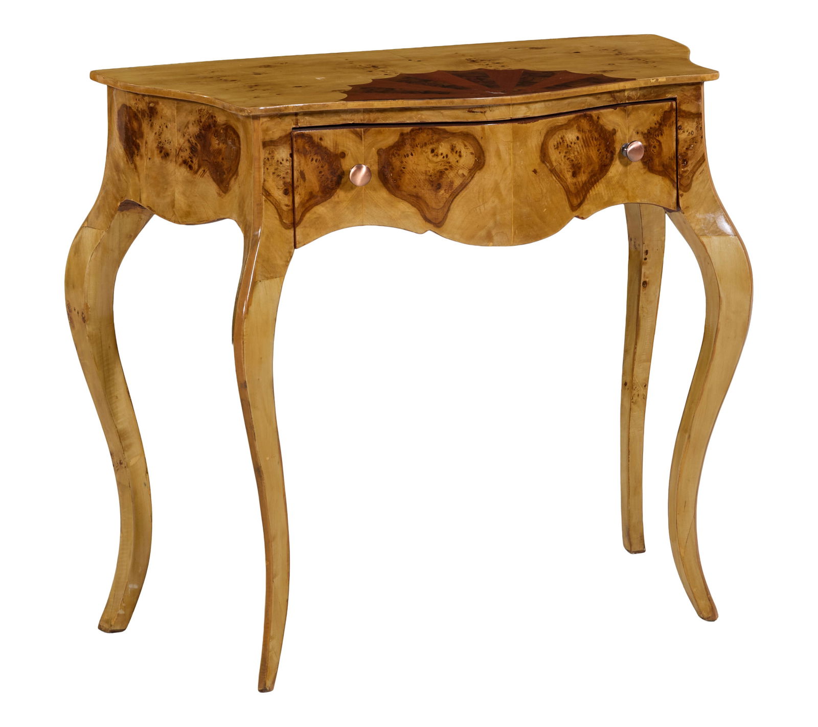Louis XV Style Burled Walnut Console Table, 21st c., H.- 30 1/4 in., W.- 32 1/2 in., D.- 16 in. (1 of 1)