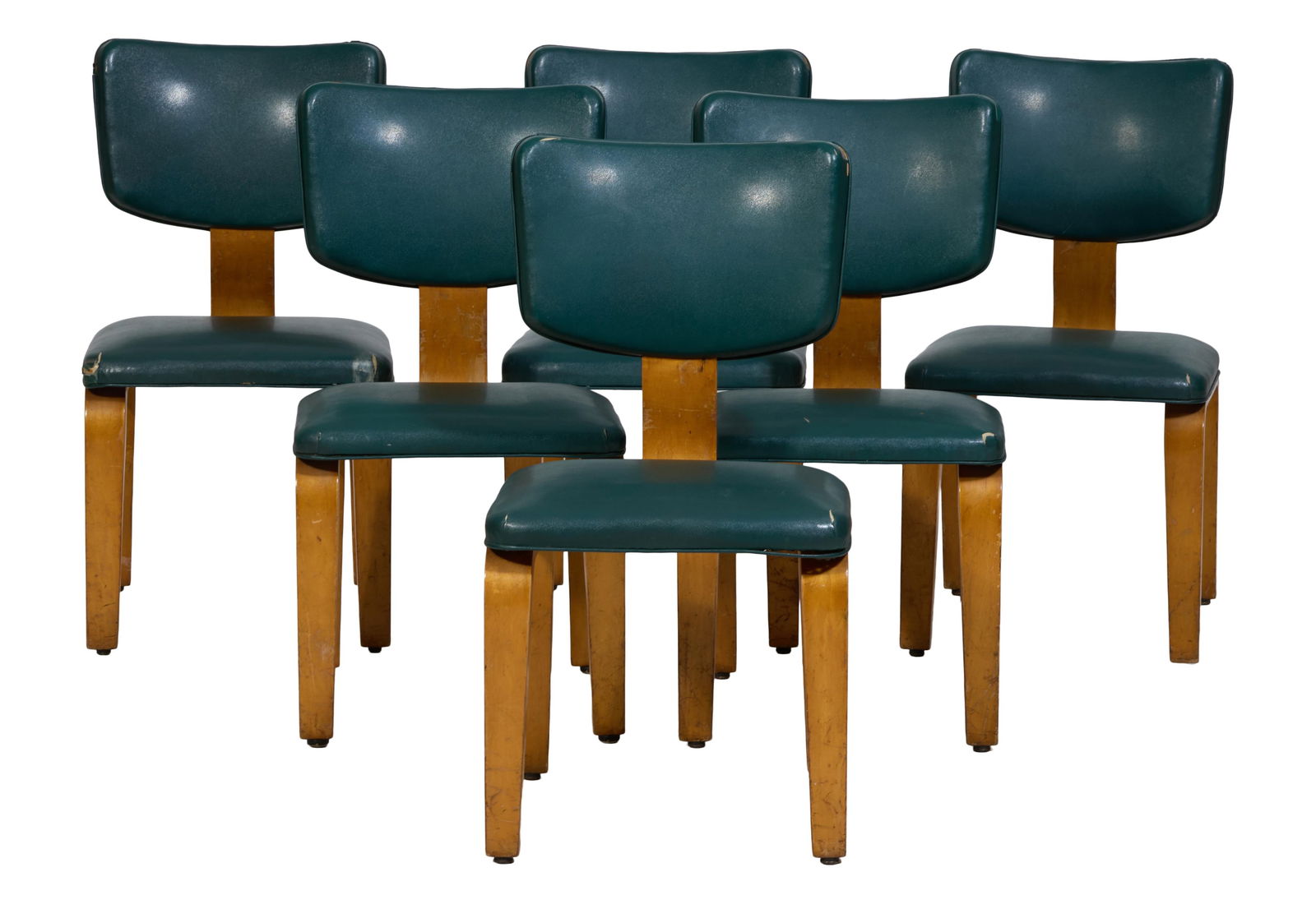 Set of Six Joe Atkinson for Thonet Maple Side Chairs, mid 20th c., Each- H.- 34 in., W.- 18 in., D.- (1 of 2)