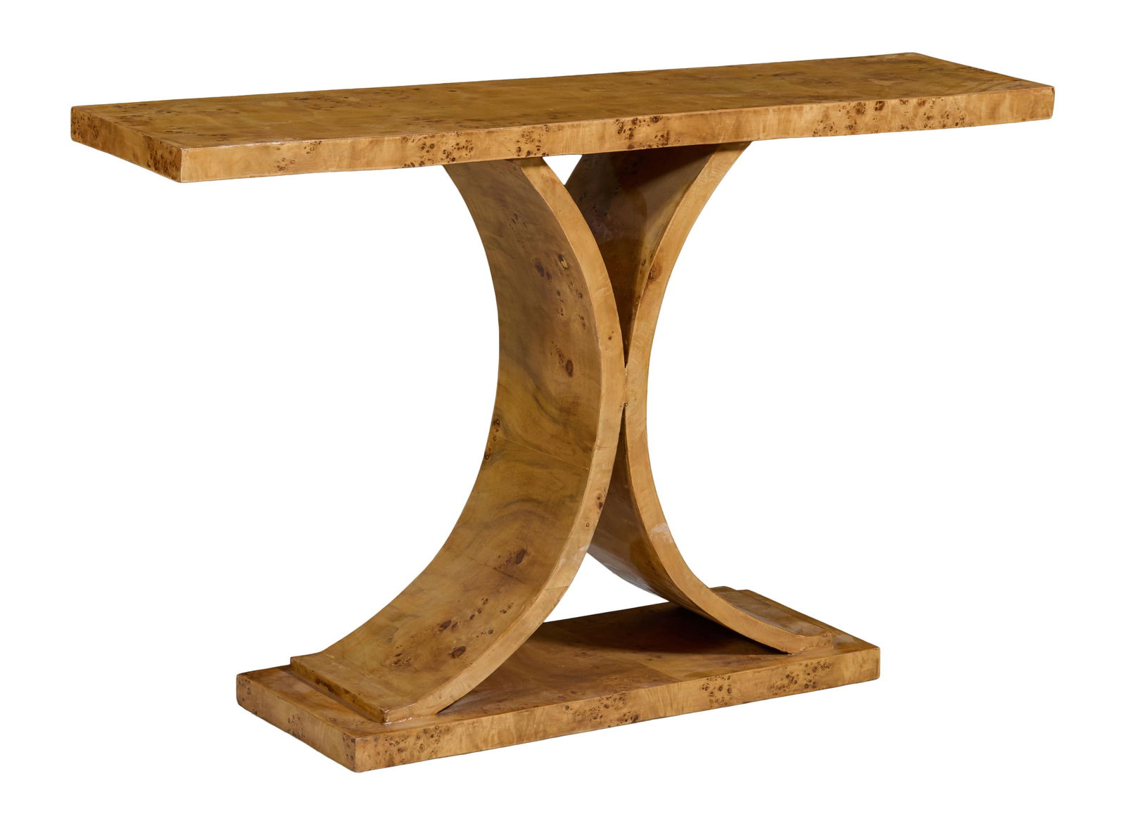 Art Deco Inspired Burled Console, 21st c., H.- 29 in., W.- 45 1/4 in., D.- 11 3/4 in. (1 of 1)