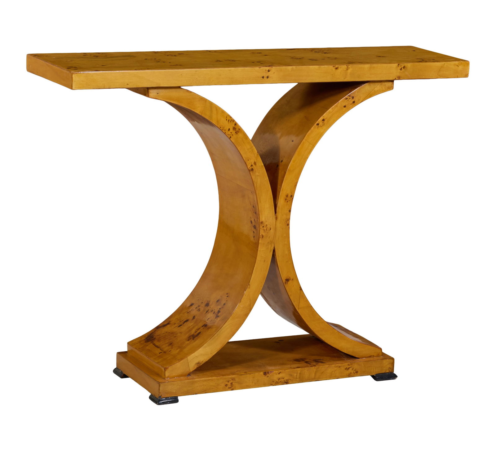 Art Deco Burled Console Table, 21st c., H.- 33 in., W.- 43 in., D.- 11 1/2 in. (1 of 1)