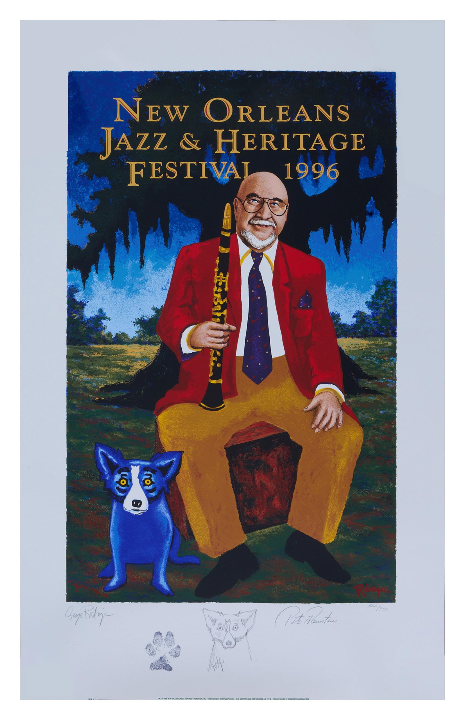 George Rodrigue (American/Louisiana, 1944-2013), "Pete Fountain, New Orleans Jazz & Heritage (1 of 5)