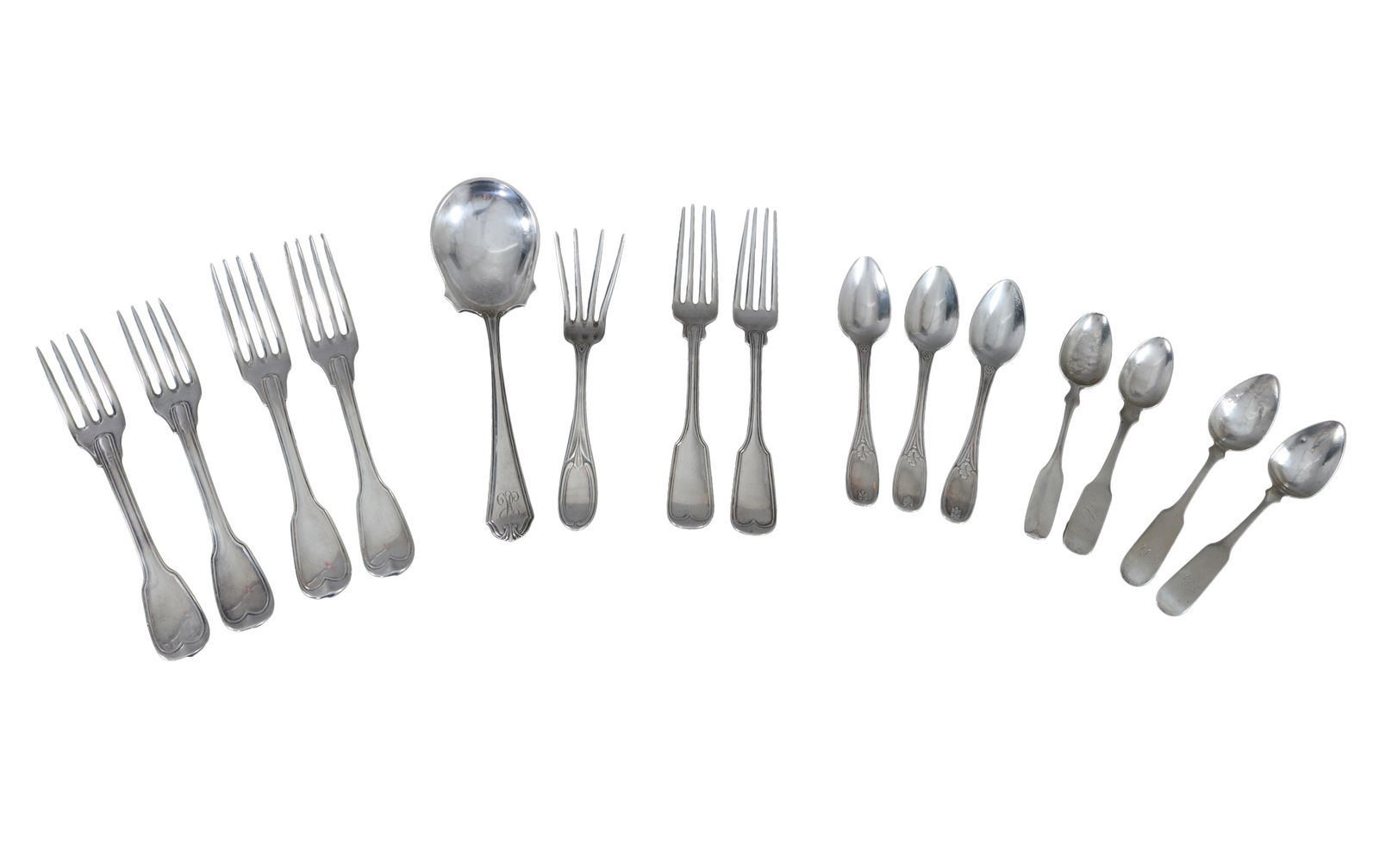 Fifteen Piece Group of Antique Silverware, 19th c., App. French First Standard Wt.- 10.55 Troy oz.; (1 of 13)