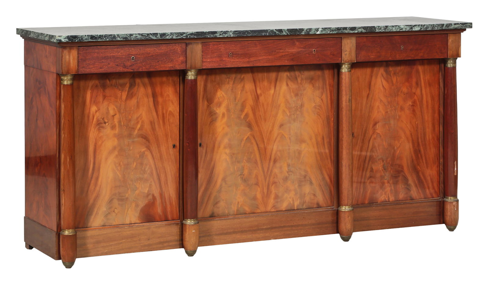 French Empire Marble Top Walnut Sideboard, mid 19th c., H.- 40 in., W.- 82 in., D.- 22 in. (1 of 2)