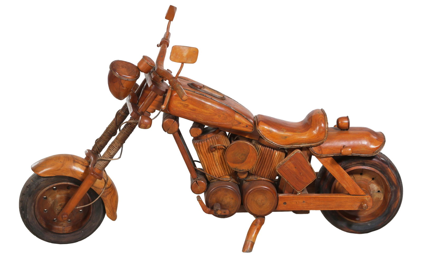 Wooden Motorcycle, 20th c., H.- 38 in., W.- 61 in., D.- 26 in. (1 of 5)