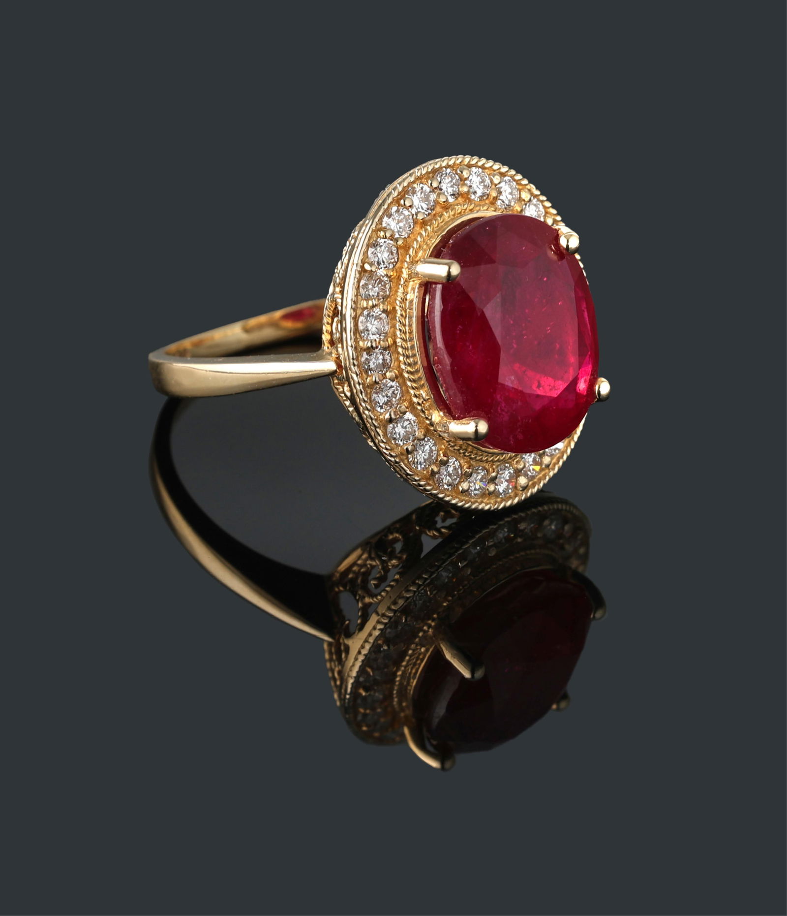 Ladies' 14K Yellow Gold Ruby and Diamond Dinner Ring, Total Diamond Wt.- 0.90 carats, Size- 7, with (1 of 3)