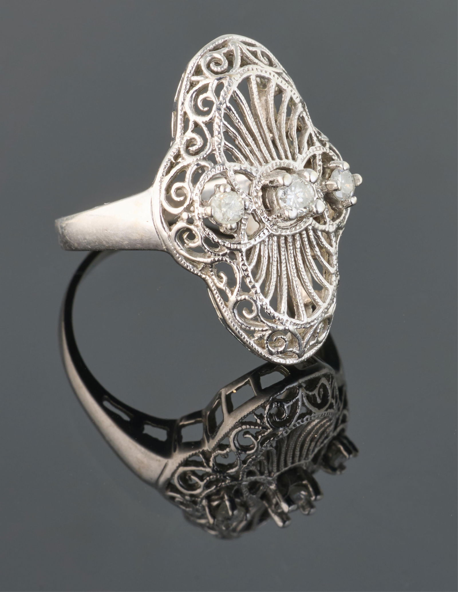 Ladies' 14K White Gold Art Deco Style Diamond Ring, Total Diamond Wt.- app. 0.25 carats, Size- 6. (1 of 2)