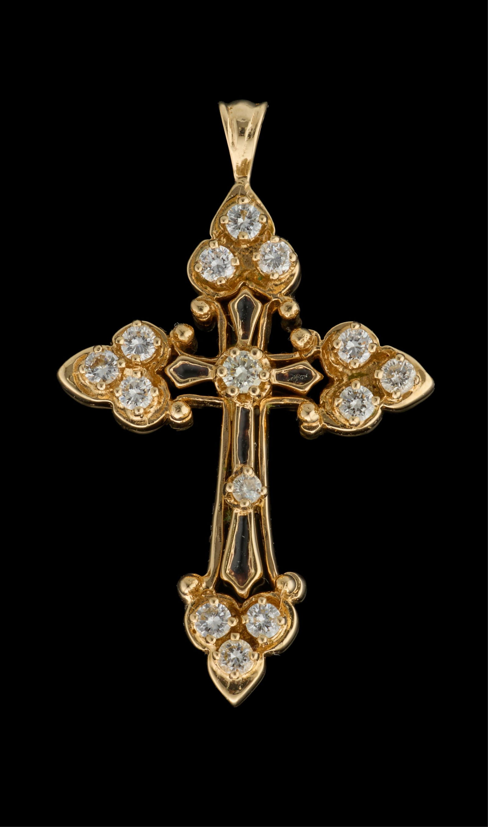 14K Yellow Gold Diamond Cross Pendant, H.- 1 11/16 in., W.- 1 1/16 in. (1 of 2)
