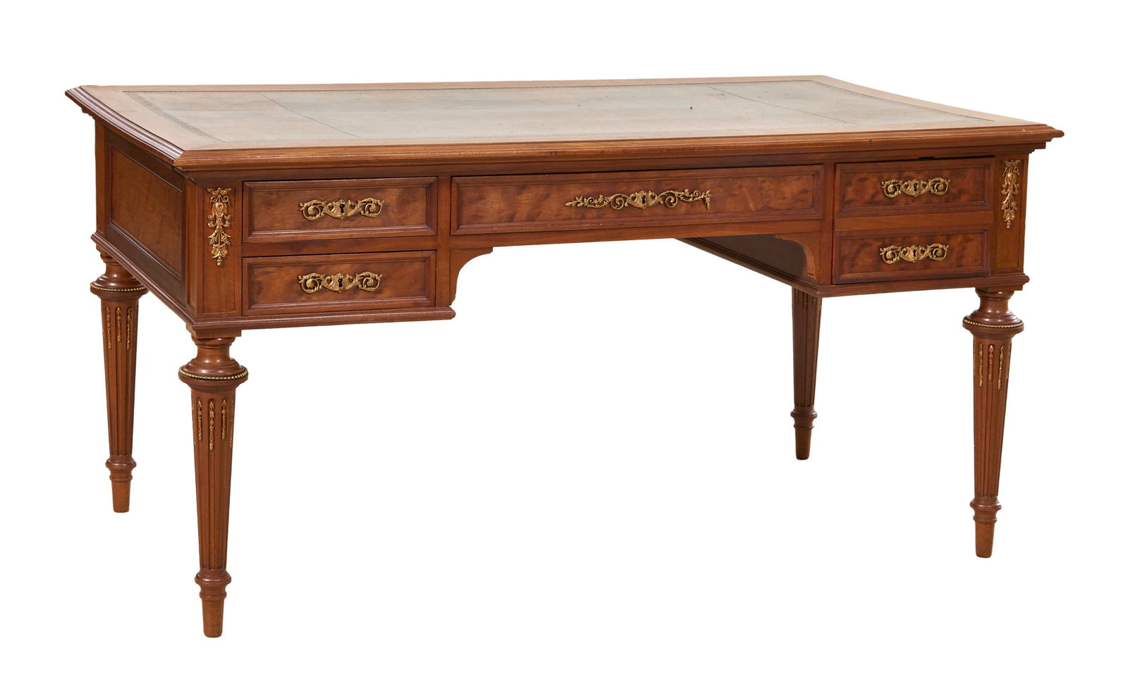 French Louis XVI Style Carved Mahogany Bureau Plat, 20th c., H.- 29 in., W.- 59 in., D.- 31 1/2 in. (1 of 18)