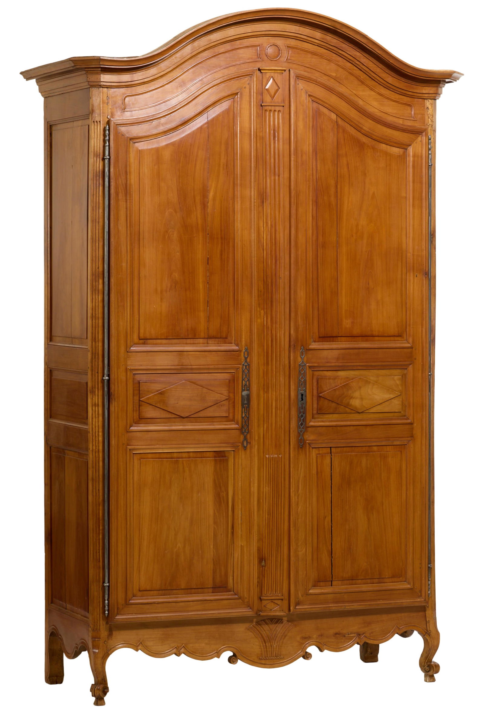 French Louis XV Style Chapeau De Gendarme Cherry Armoire, mid 19th c., H.- 97 1/4 in., W.- 64 in., (1 of 1)