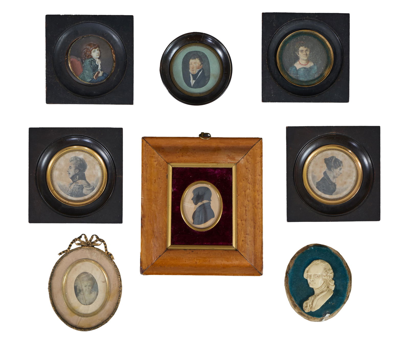 Collection of Eight Continental Portrait Miniatures, 19th c., Smallest- H.- 1 3/4 in., W.- 1 1/4 (1 of 13)