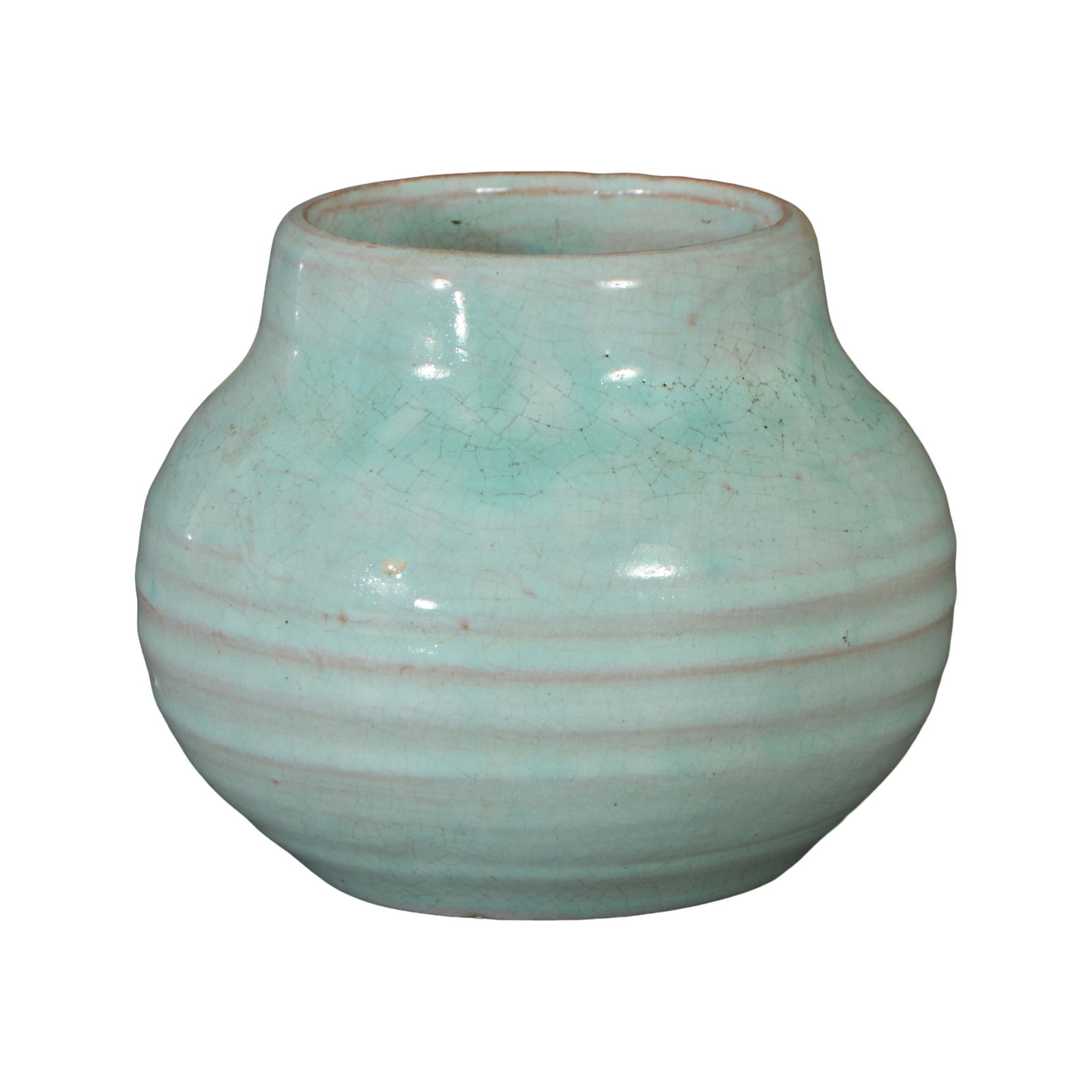 Diminutive Newcomb College Pottery High Glaze Baluster Pale Aqua Jar, 20th c., H.- 3 in., Dia.- 3 (1 of 2)