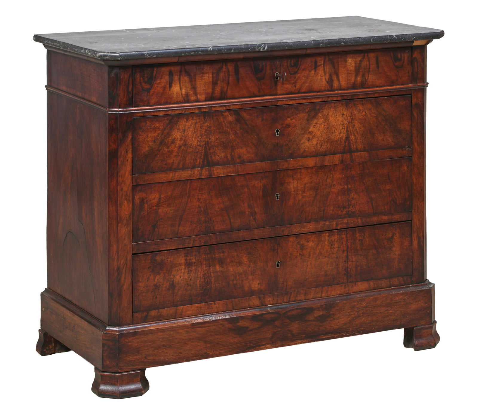 French Louis Philippe Marble Top Walnut Commode, mid 19th c., H.- 37 in., W.- 43 in., D.- 21 1/2 in. (1 of 3)