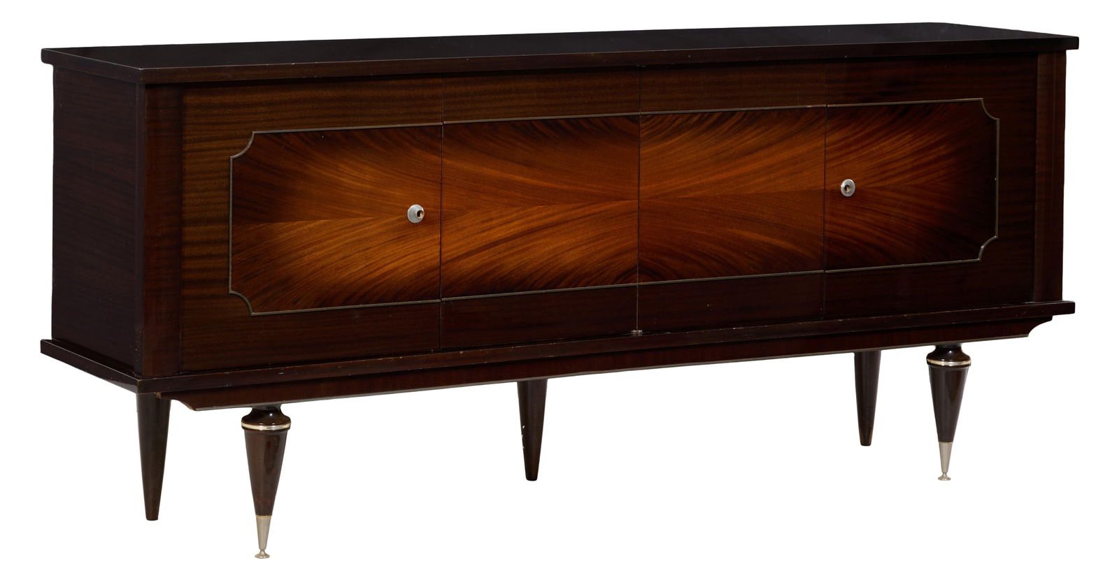 French Art Deco Inspired Walnut Enfilade, mid 20th c., H.- 37 3/4 in., W.- 88 in., D.- 28 in. (1 of 1)