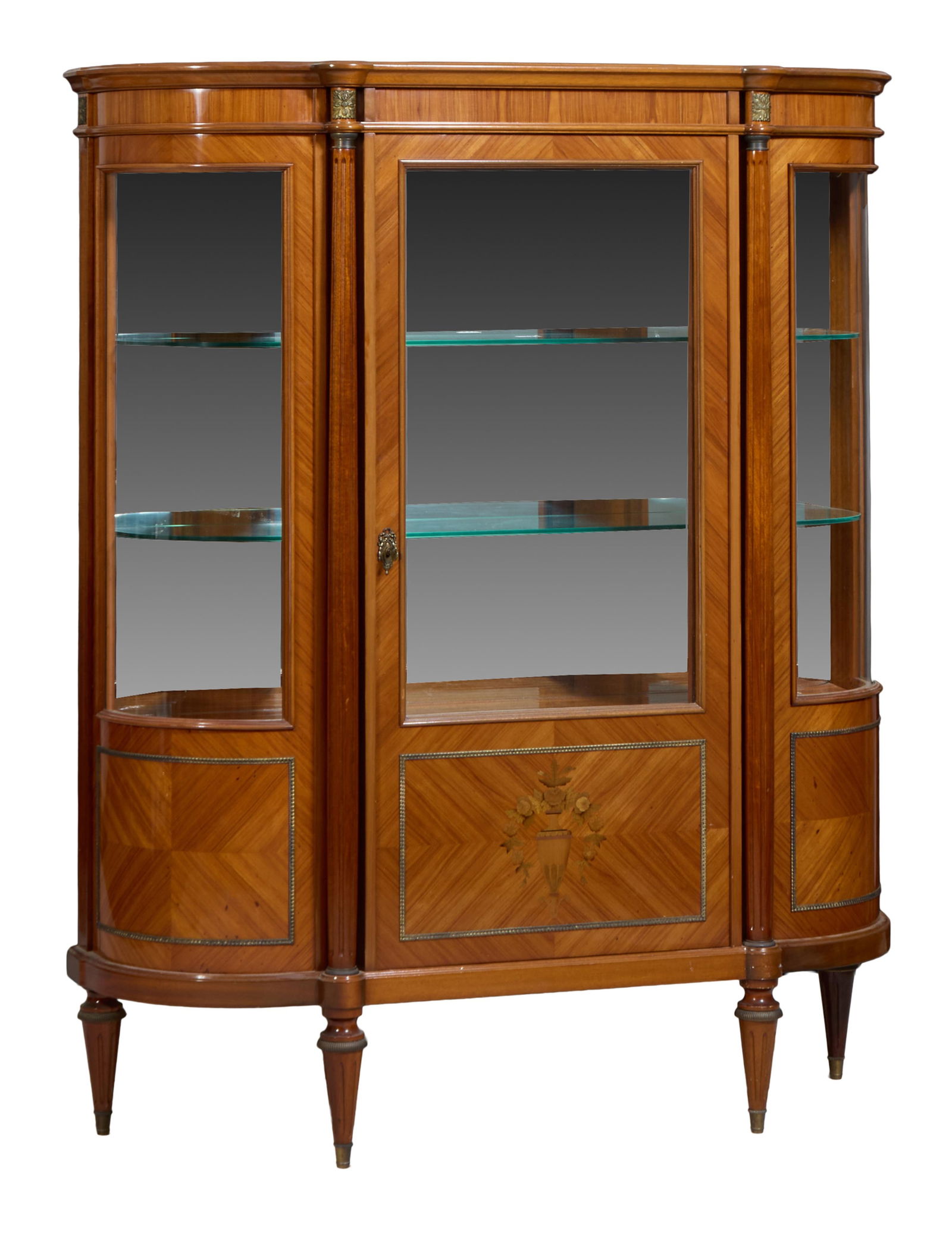 French Louis XVI Style Ormolu Mounted Parquetry and Marquetry Curio Cabinet, late 20th c., H.- 67 (1 of 3)