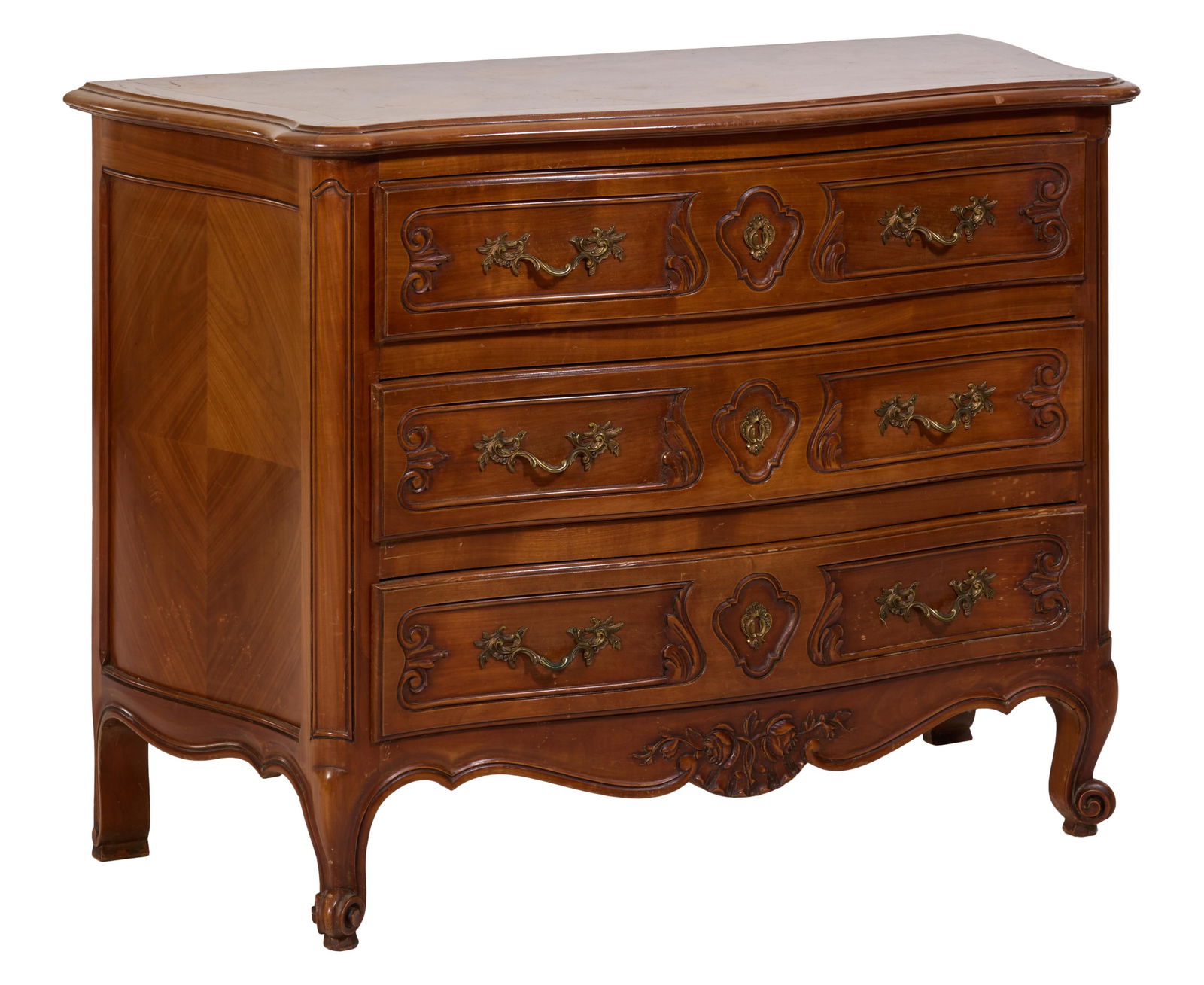 French Louis XV Style Cherry Commode, mid/late 20th c., H.- 34 3/4 in., W.- 48 in., D.- 21 in. (1 of 3)