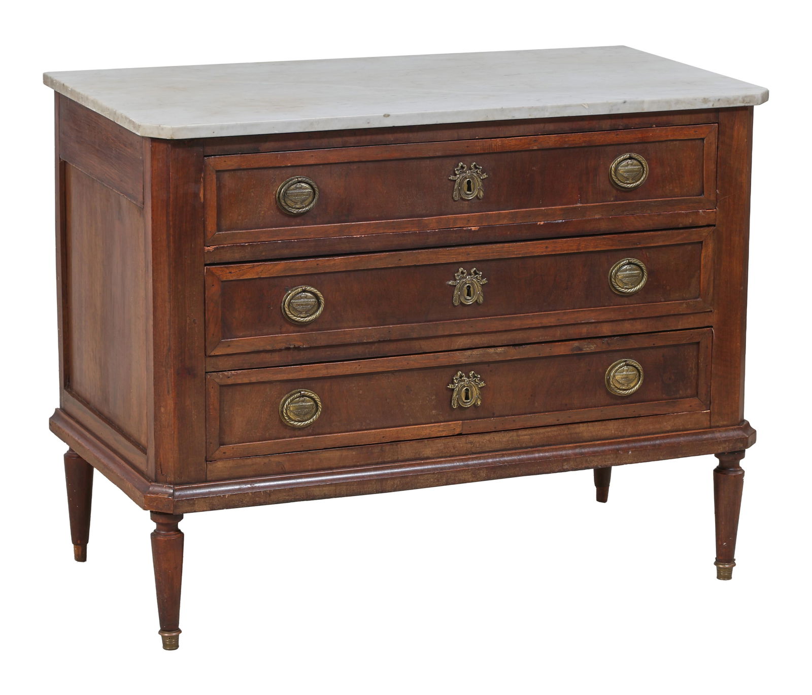 French Louis XVI Style Marble Top Chest of Drawers, 19th c., H.- 30 in., W.- 38 1/4 in., D.- 20 1/2 (1 of 2)
