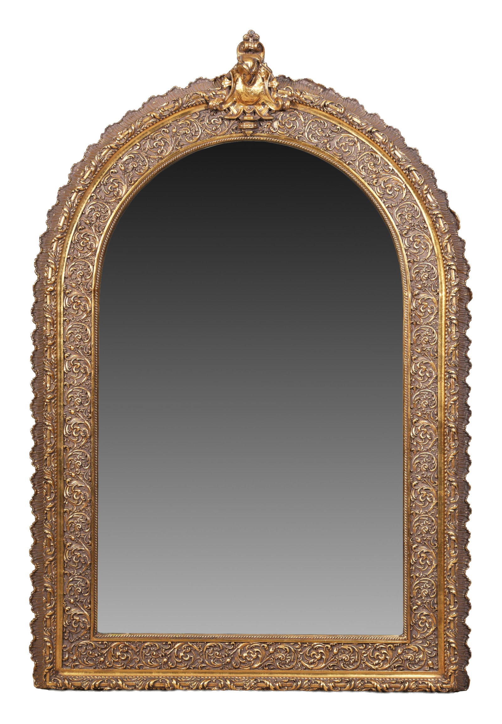 Renaissance Revival Style Overmantel Mirror, 21st c., H.- 83 in., W.- 56 in. (1 of 2)