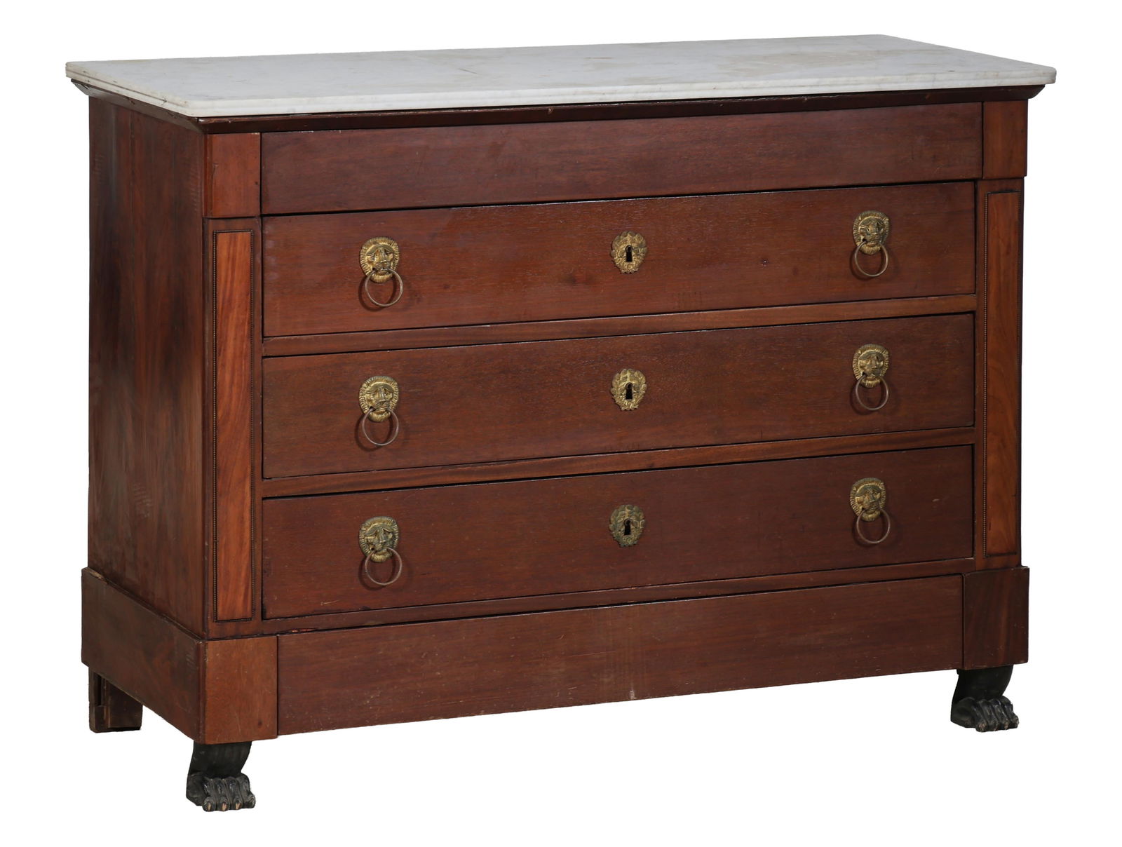 French Empire Marble Top Walnut Commode, early 19th c., H.- 36 1/2 in., W.- 49 in., D.- 21 in. (1 of 3)