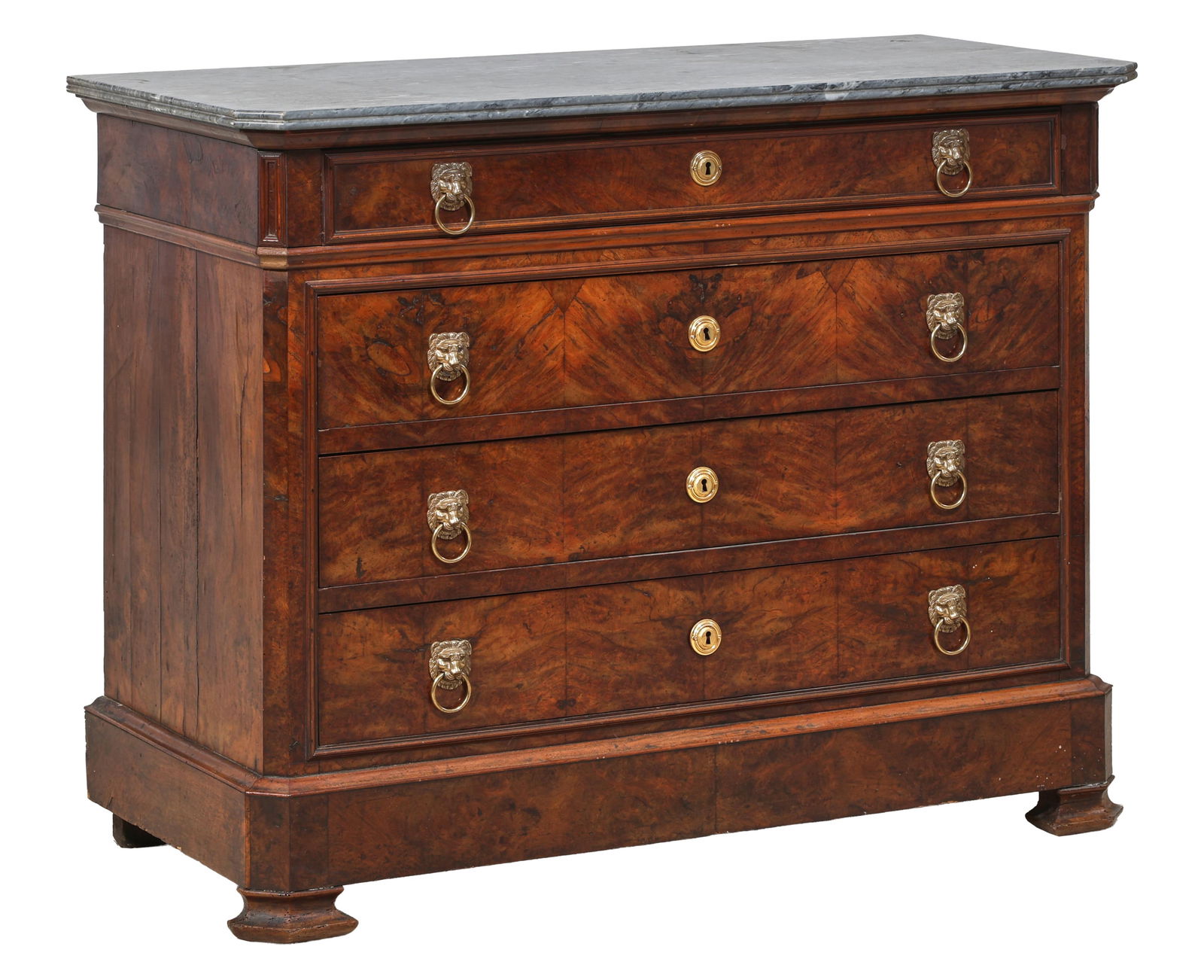 French Louis Philippe Marble Top Walnut Commode, mid 19th c., H.- 36 3/4 in., W.- 46 1/2 in., D.- 21 (1 of 3)