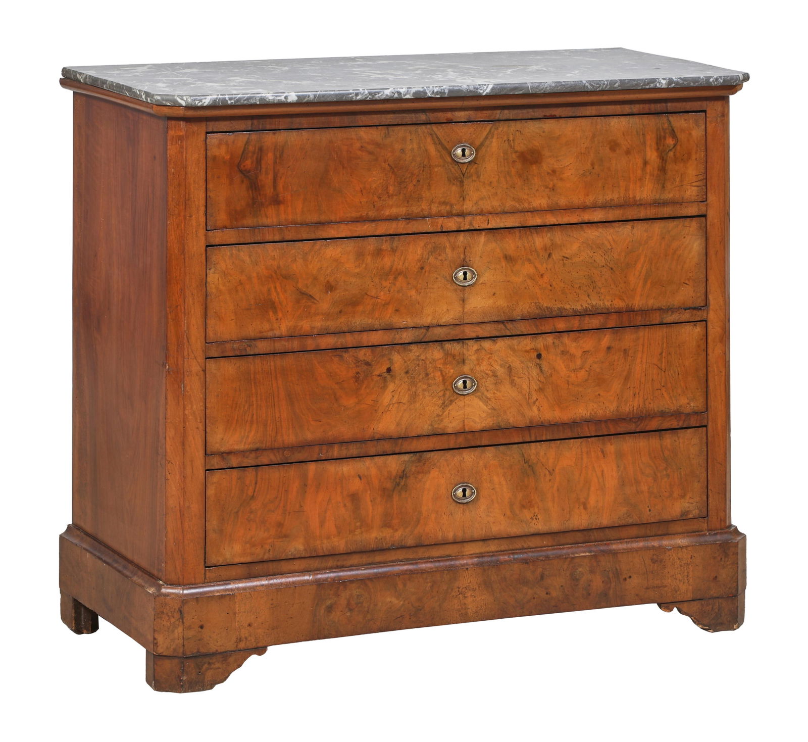 French Louis Philippe Marble Top Walnut Commode, mid 19th c., H.- 38 3/4 in., W.- 42 3/4 in., D.- 20 (1 of 2)