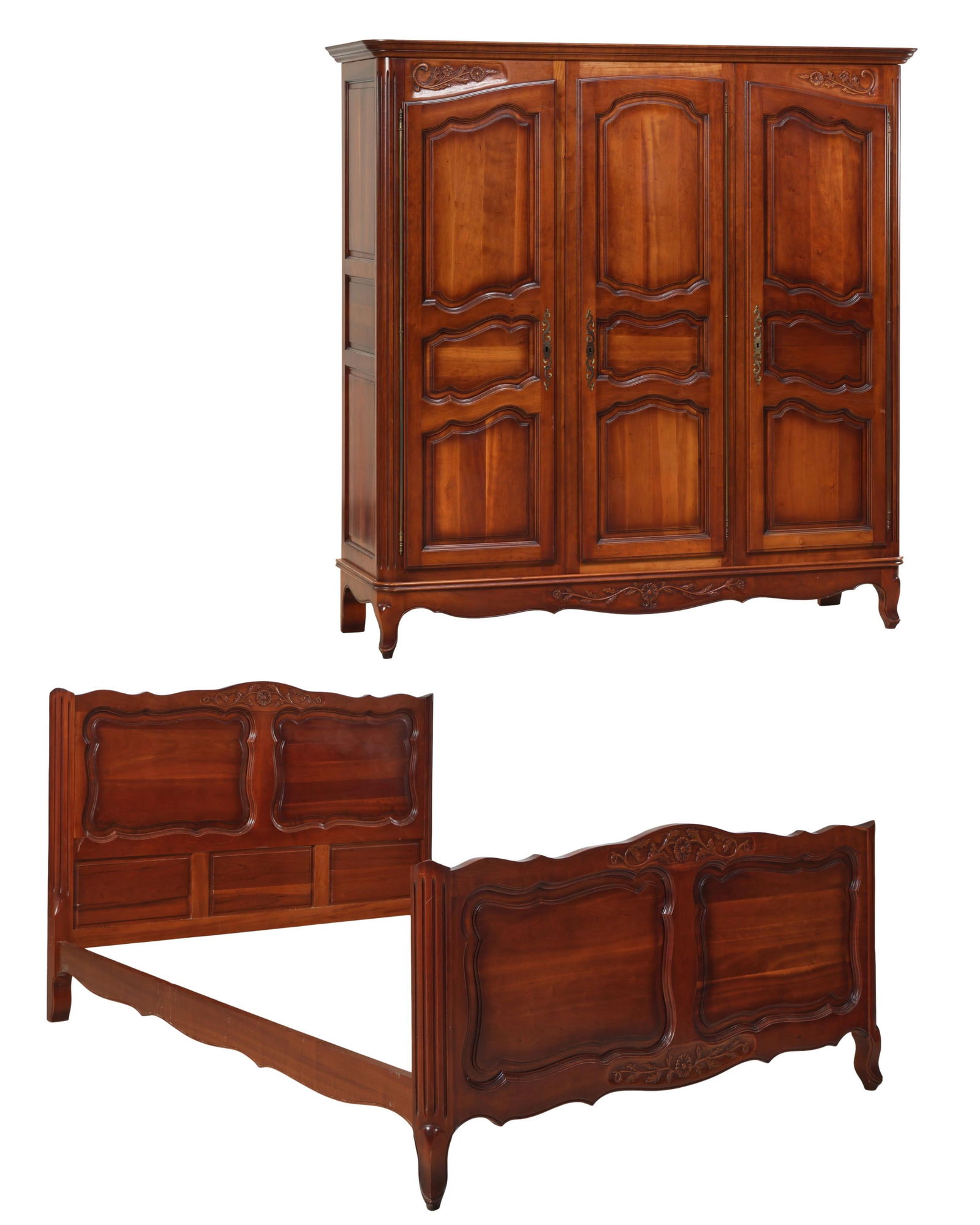 Two Piece Louis XV Style Cherry Bedroom Group, 20th c., Armoire- H.- 77 1/2 in., W.- 75 1/2 in., D.- (1 of 4)