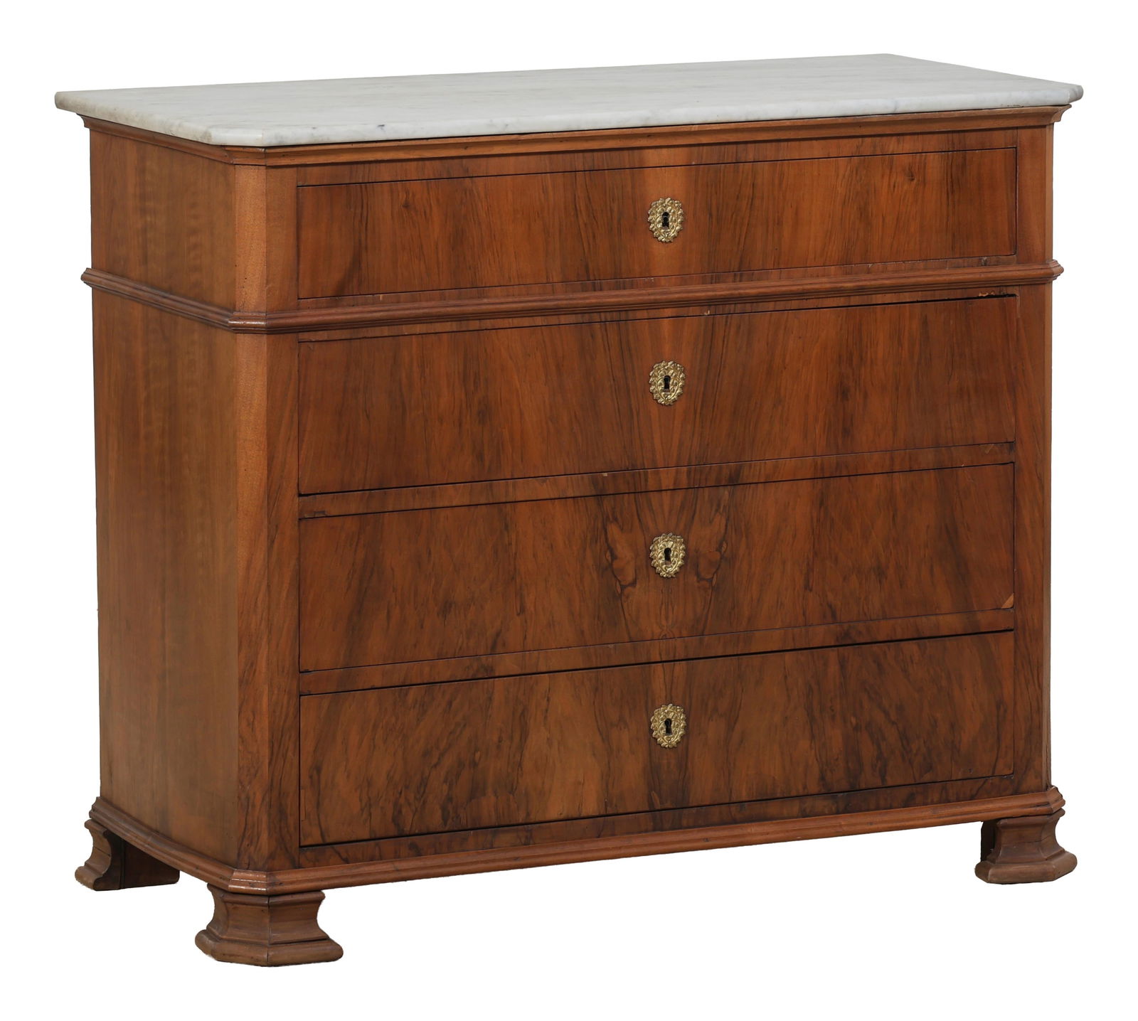 French Louis Philippe Marble Top Commode, mid 19th c., H.- 36 1/2 in., W.- 43 1/4 in., D.- 20 in. (1 of 2)