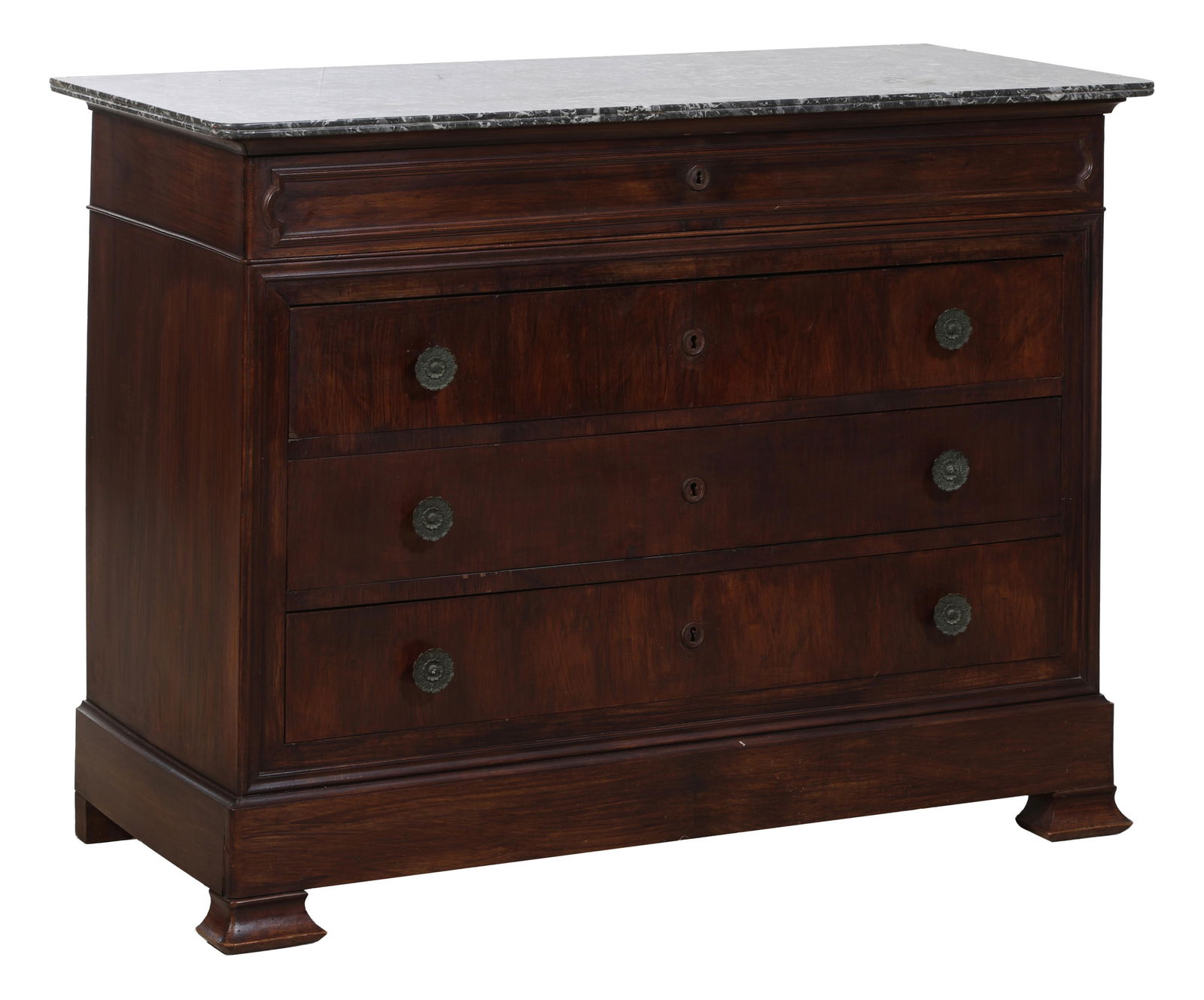 French Louis Philippe Marble Top Walnut Commode, mid 19th c., H.- 38 in., W.- 50 1/4 in., D.- 22 1/4 (1 of 2)