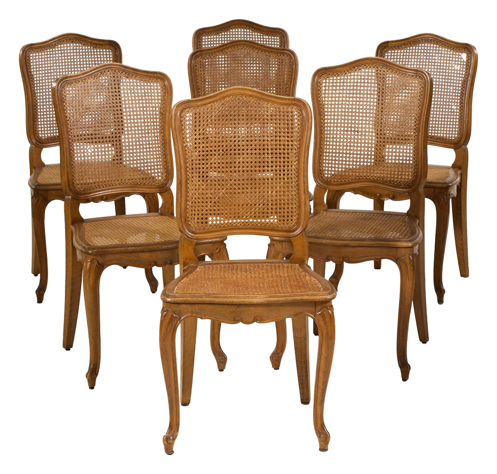 Six French Provincial Louis XV Style Caned Dining Chairs, early 20th c., H.- 38 in., W.- 19 1/2 in., (1 of 2)